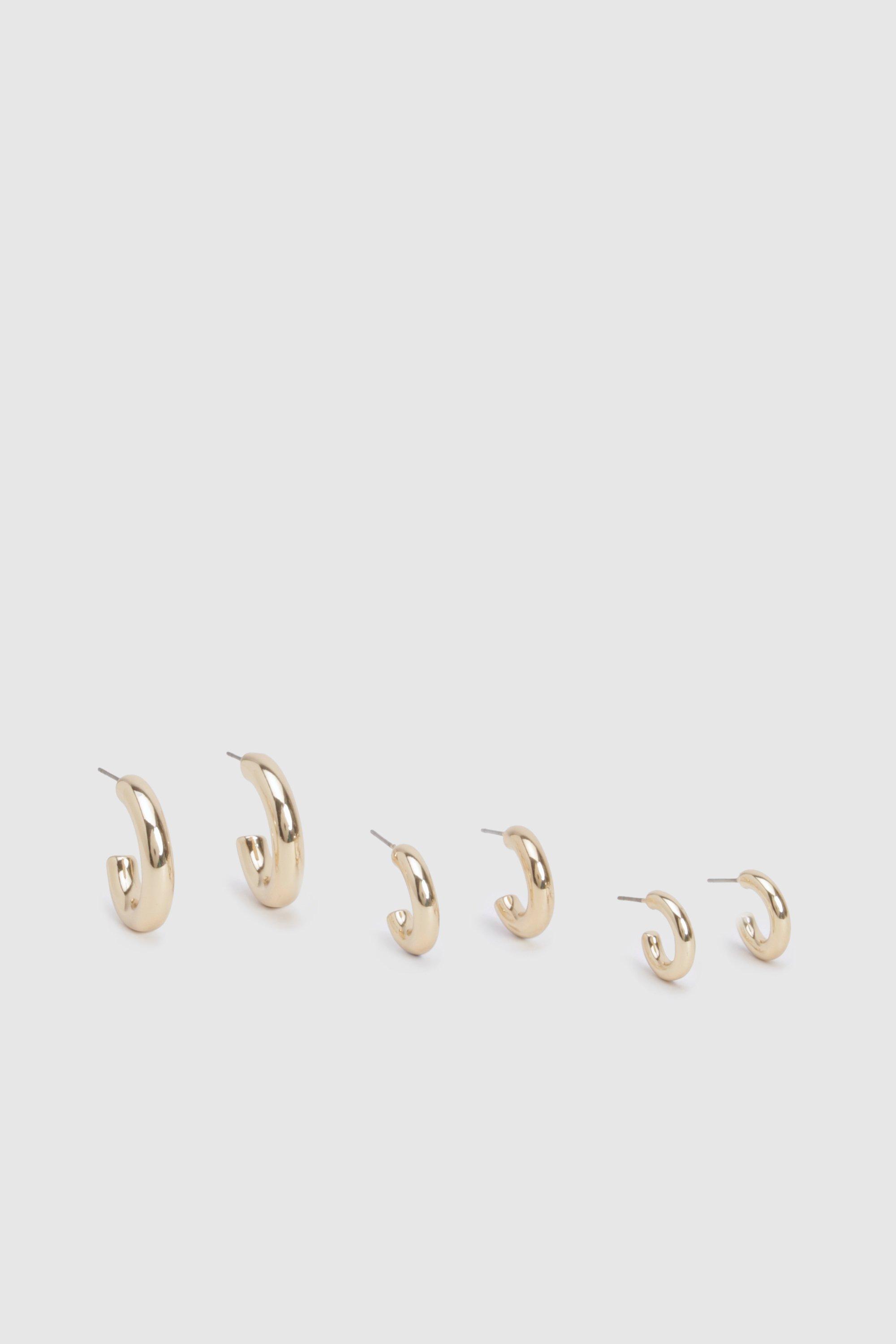 Image of Orecchini a cerchio color oro di dimensioni miste - set di 3 paia, Metallics