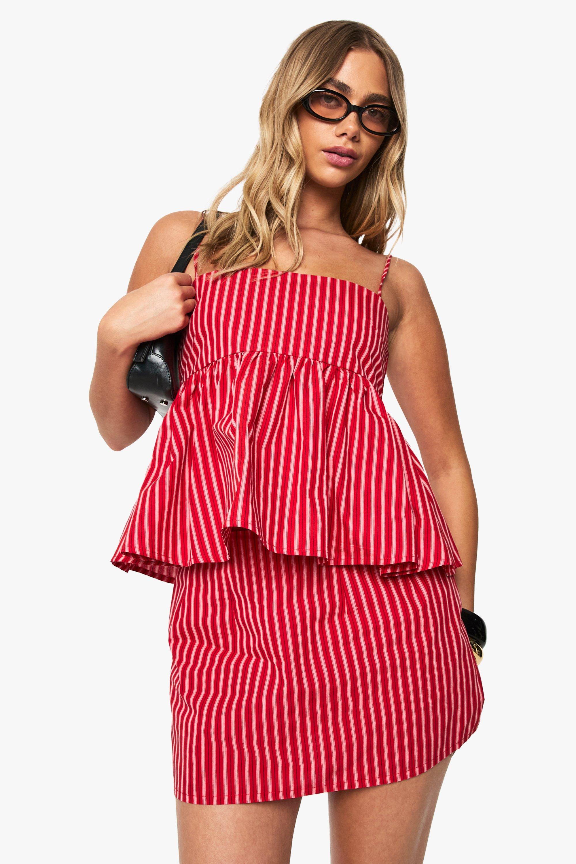 Boohoo Stripe Mini Skirt, Red