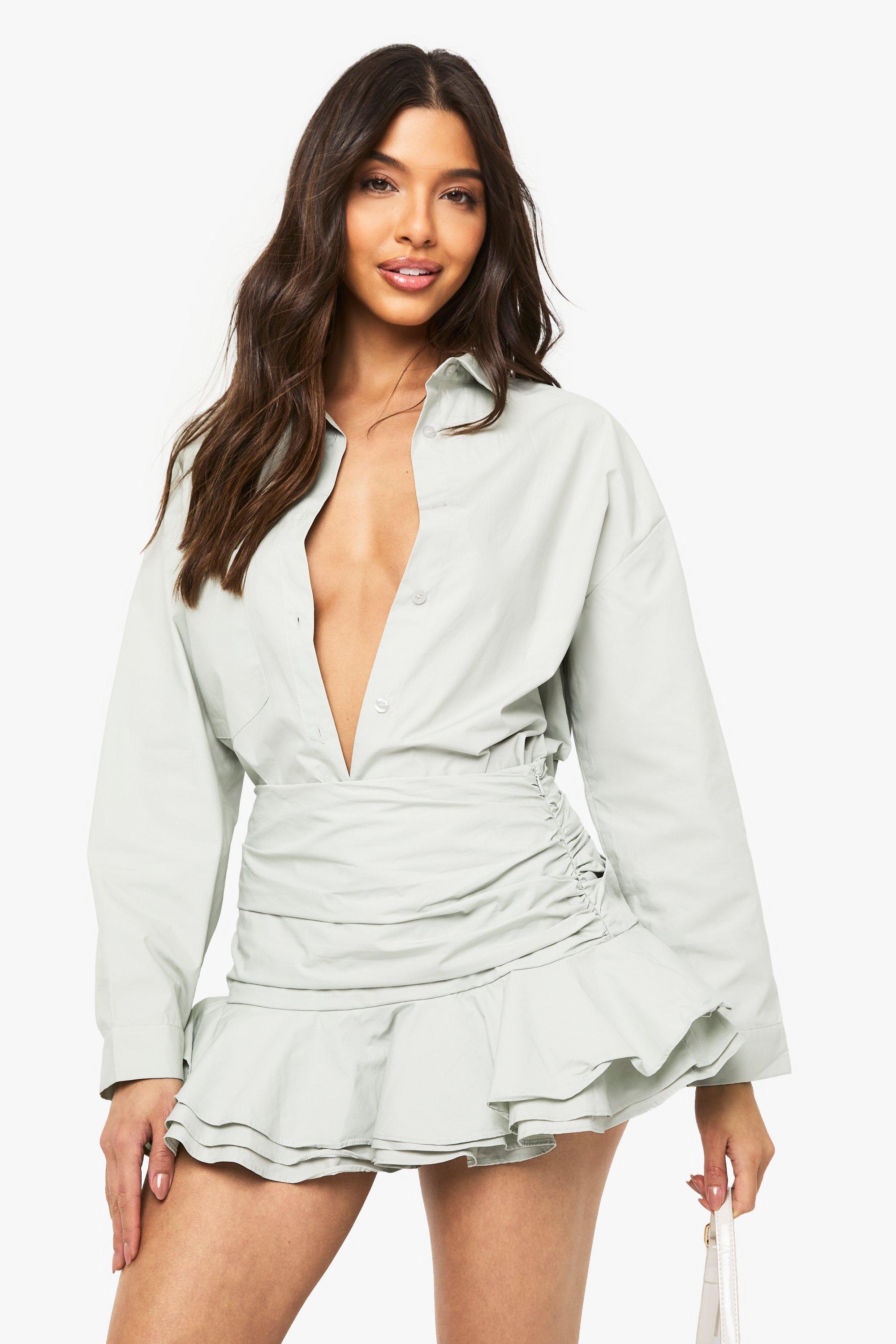 Boohoo Ruffle Micro Mini Skirt, Grey Blue