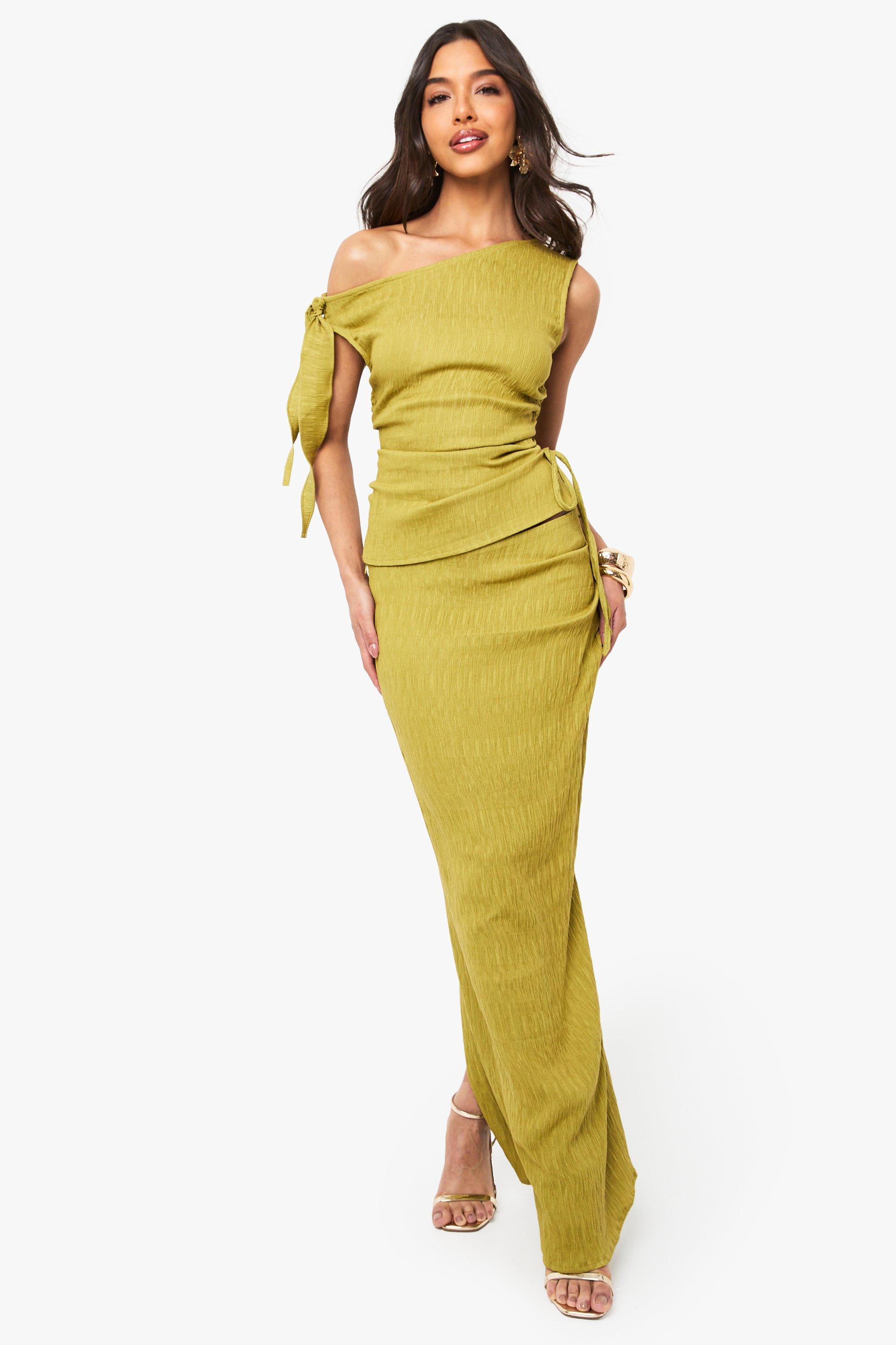 Boohoo Textured Gathered Maxi Skirt, Olive