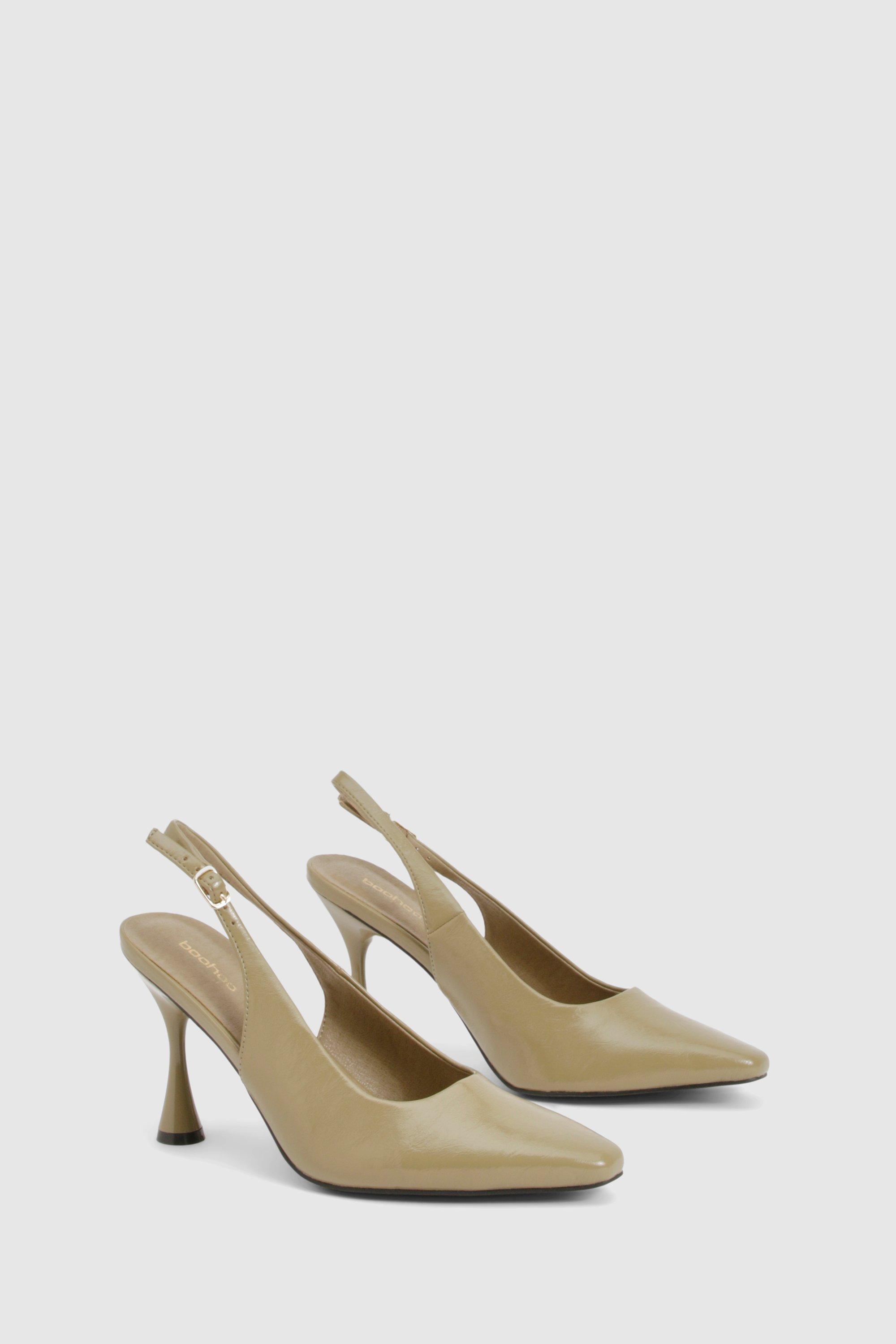 Image of Wide Fit Flared Heeled Court Shoes, Verde