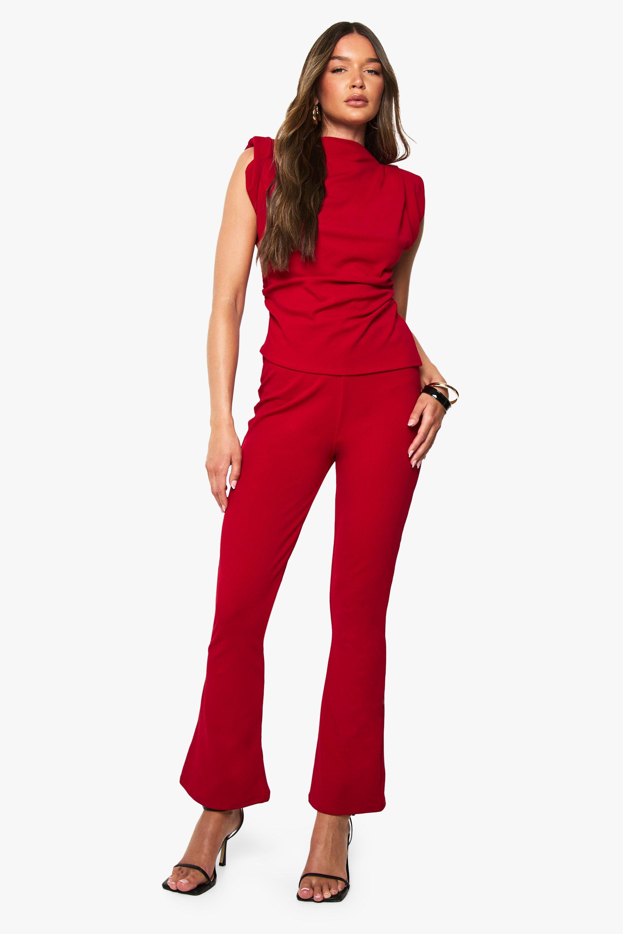 Image of Scuba Crepe Shoulder Pad Top and Flare Set, Rosso