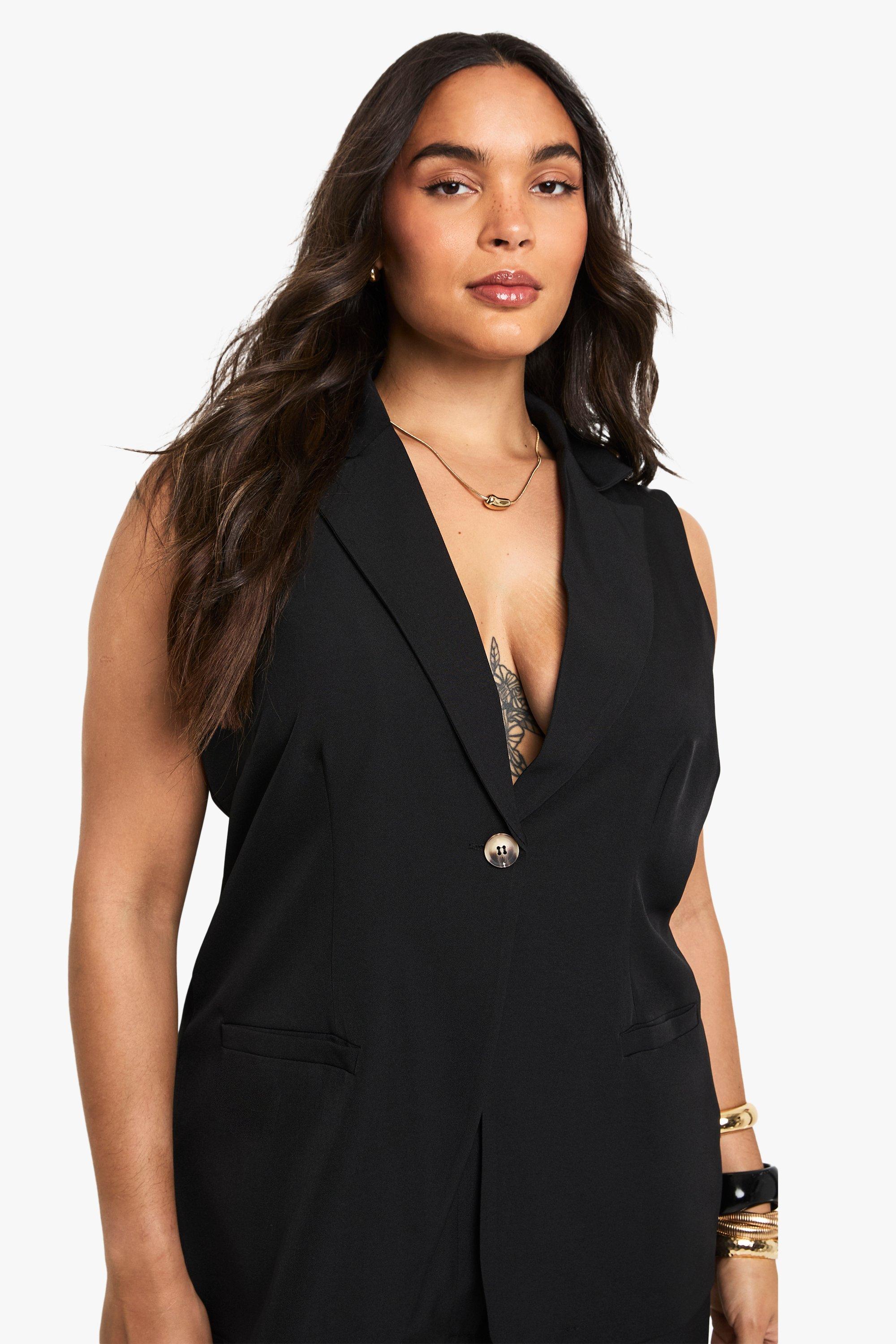 Boohoo Plus Getailleerde Mouwloze Long Line Blazer, Black