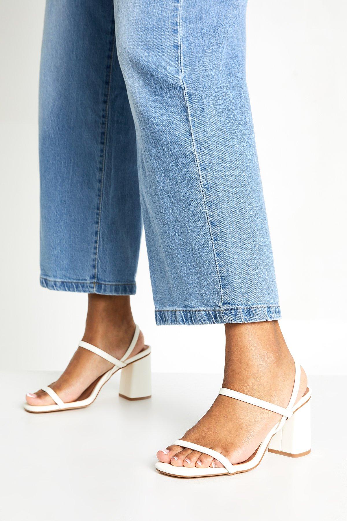 Image of Wide Fit Elasticated 2 Part Block Heels, Bianco
