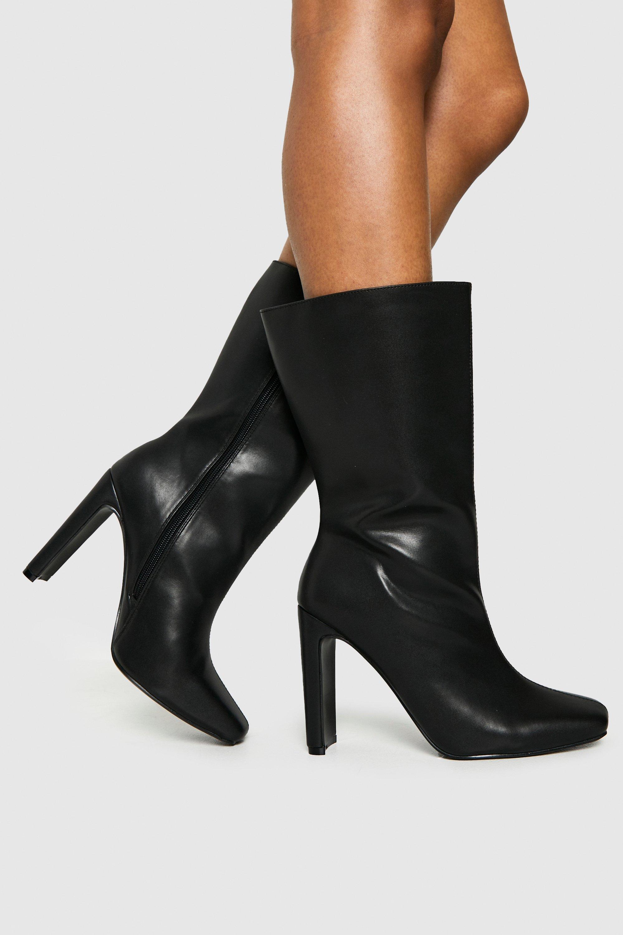 Image of Wide Fit Square Toe Heeled Boots, Nero