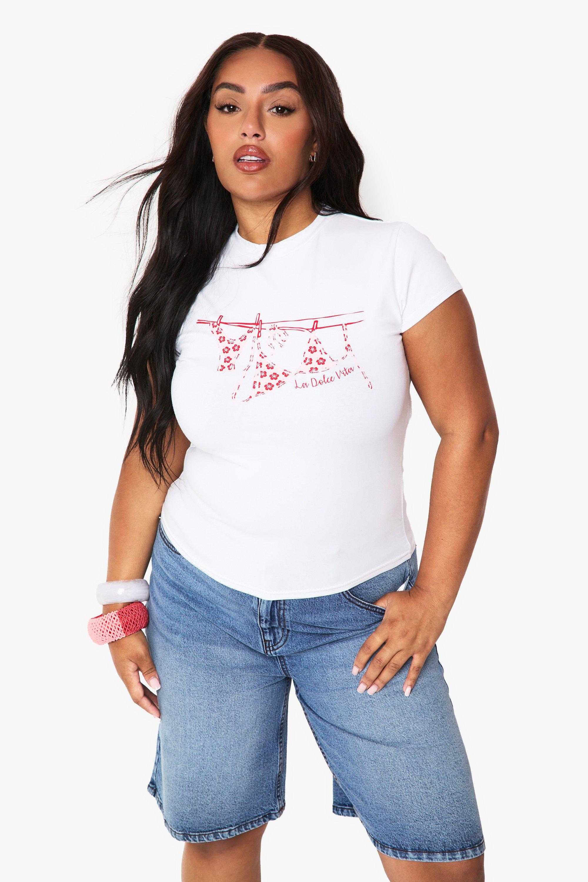 Image of T-shirt Plus Size con scritta BIKINI, Bianco