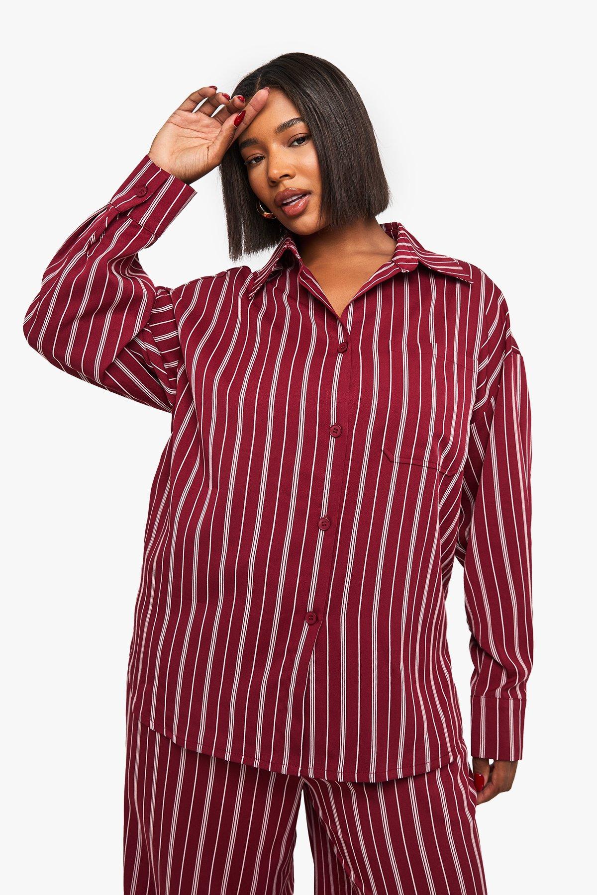 Image of Plus Oversized Stripe Shirt, Rosso