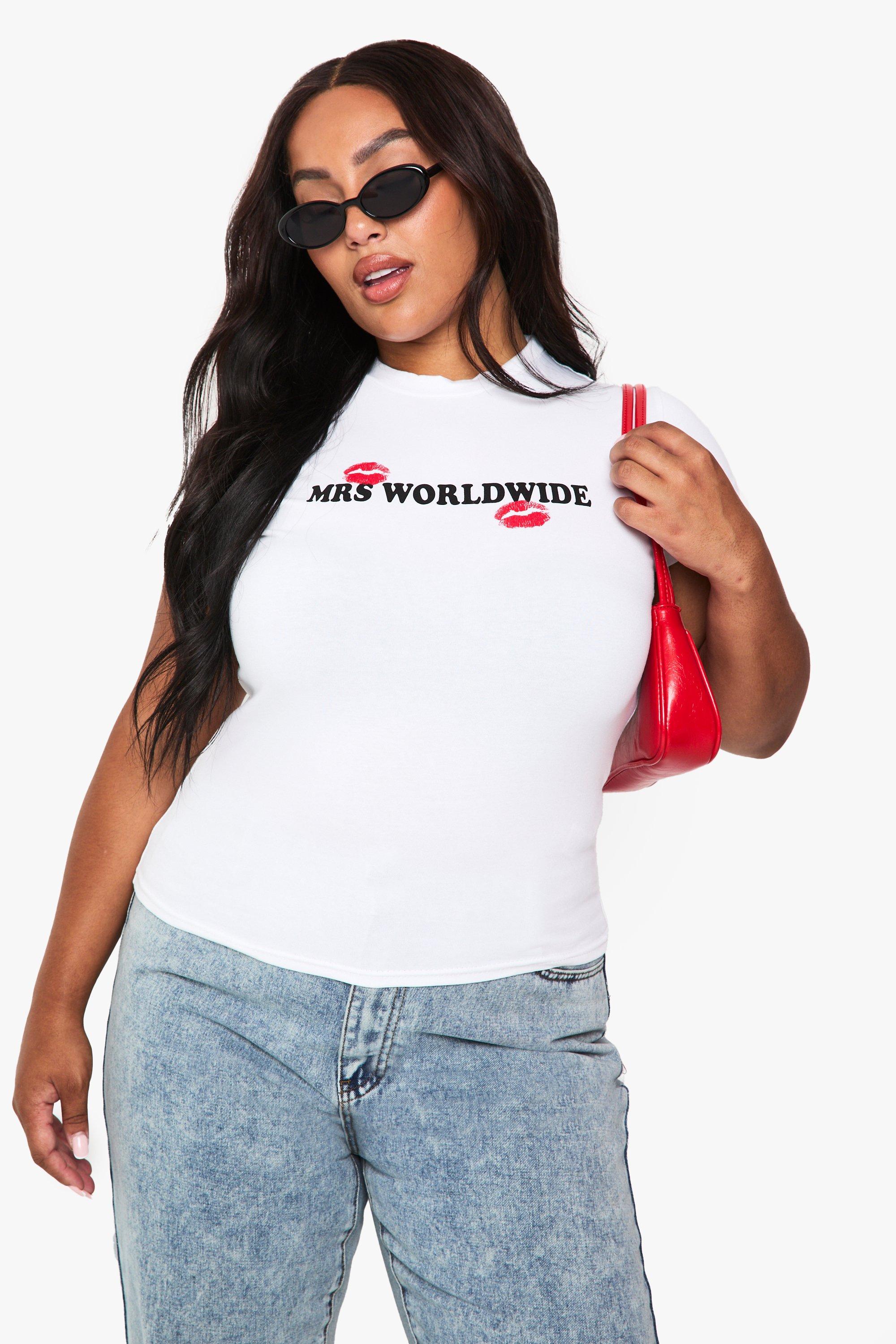 Image of T-shirt Plus Size MRS WORLDWIDE FITTED, Bianco