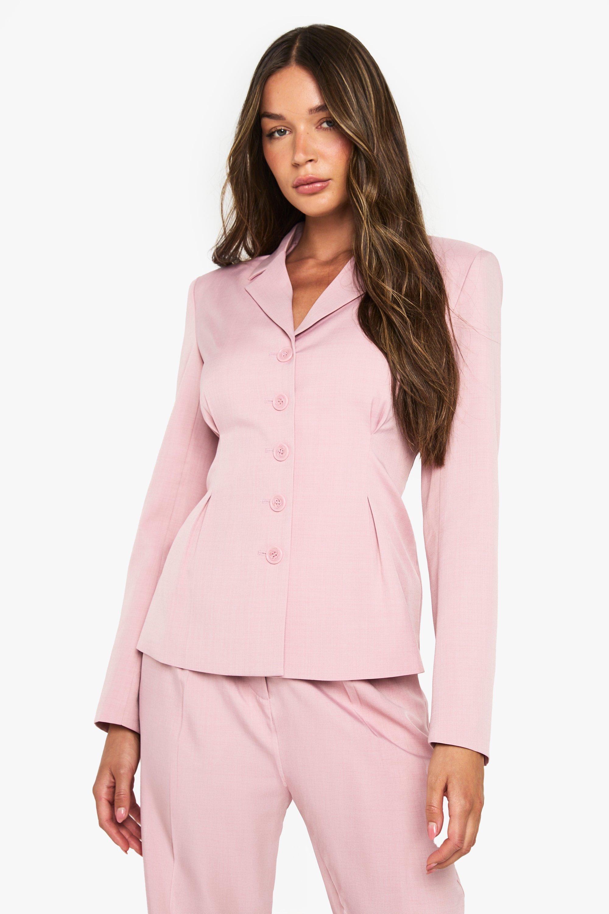 Boohoo Shoulder Pad Cinched Waist Blazer, Pink