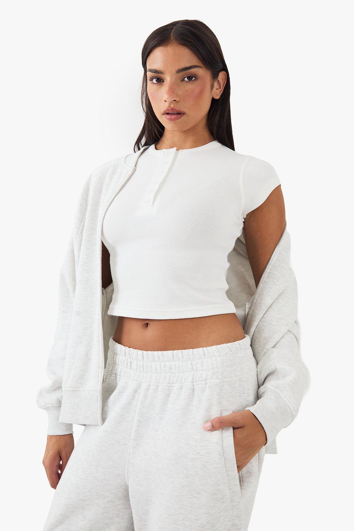 Image of DSGN Studio Button Detail Embroidered Short Sleeve Top, Bianco