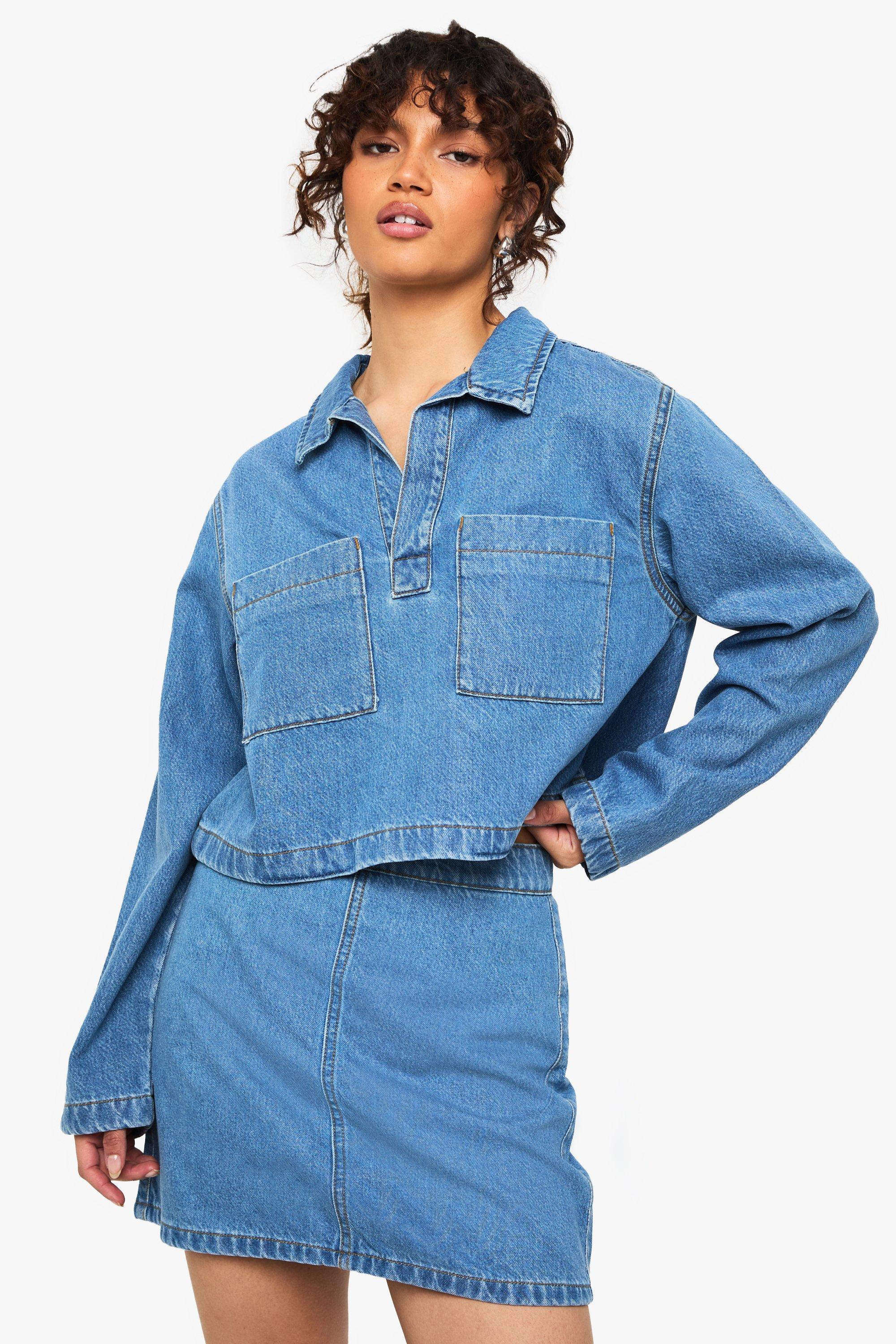 Image of A-Line Denim Skirt, Azzurro