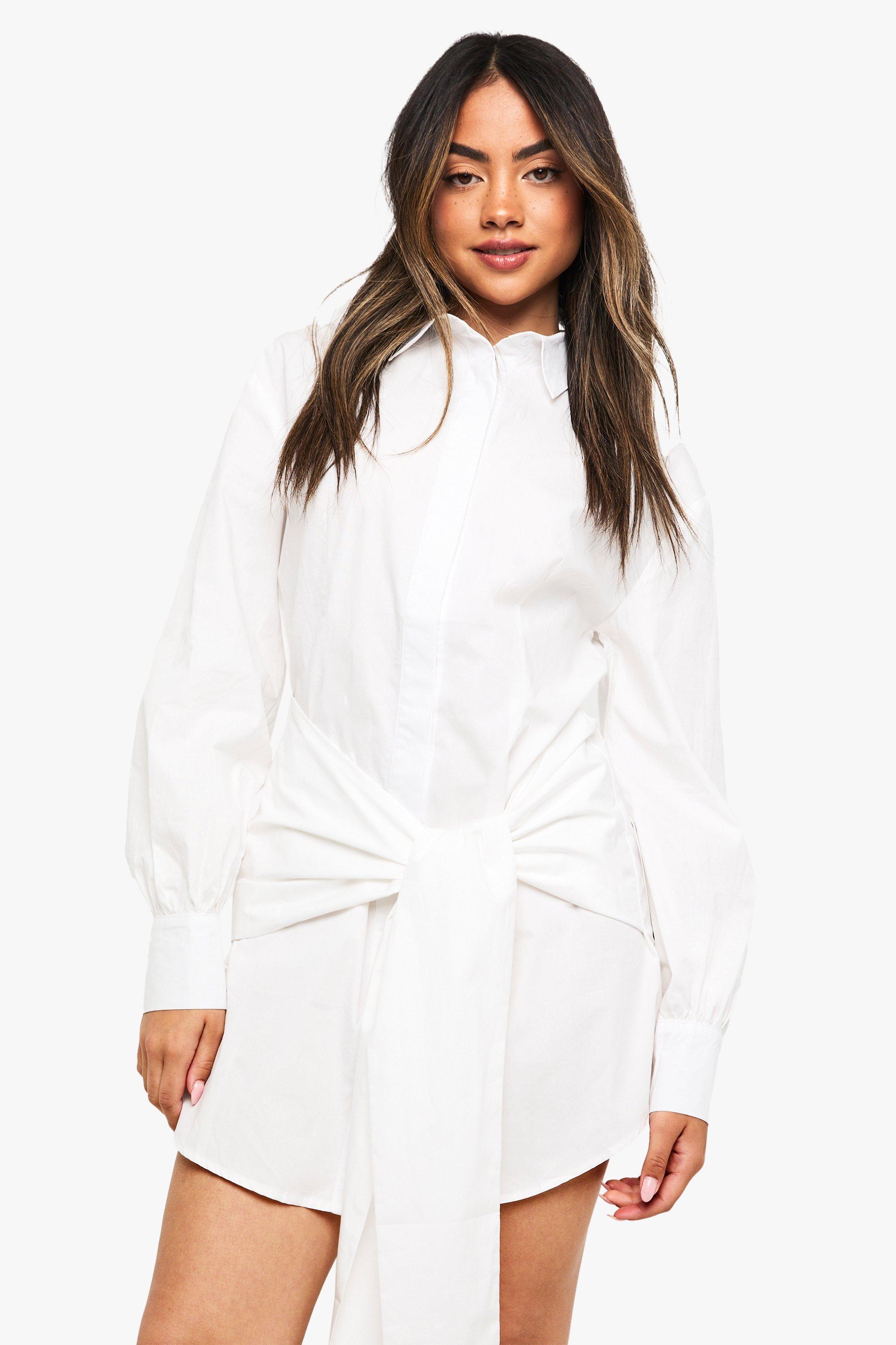 Boohoo Wrap Shirt Dress, White