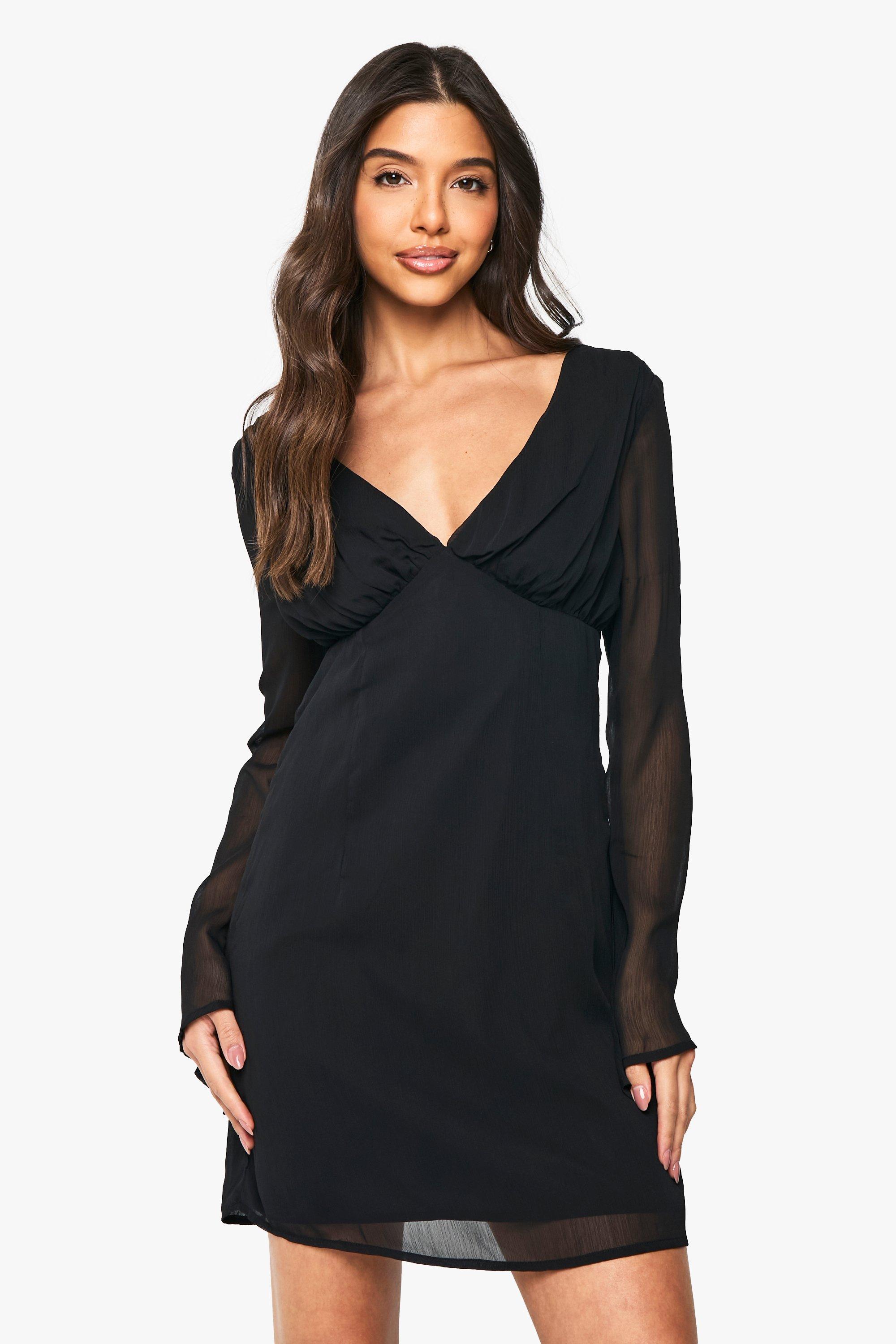 Boohoo Chiffon Plunge Mini Dress, Black