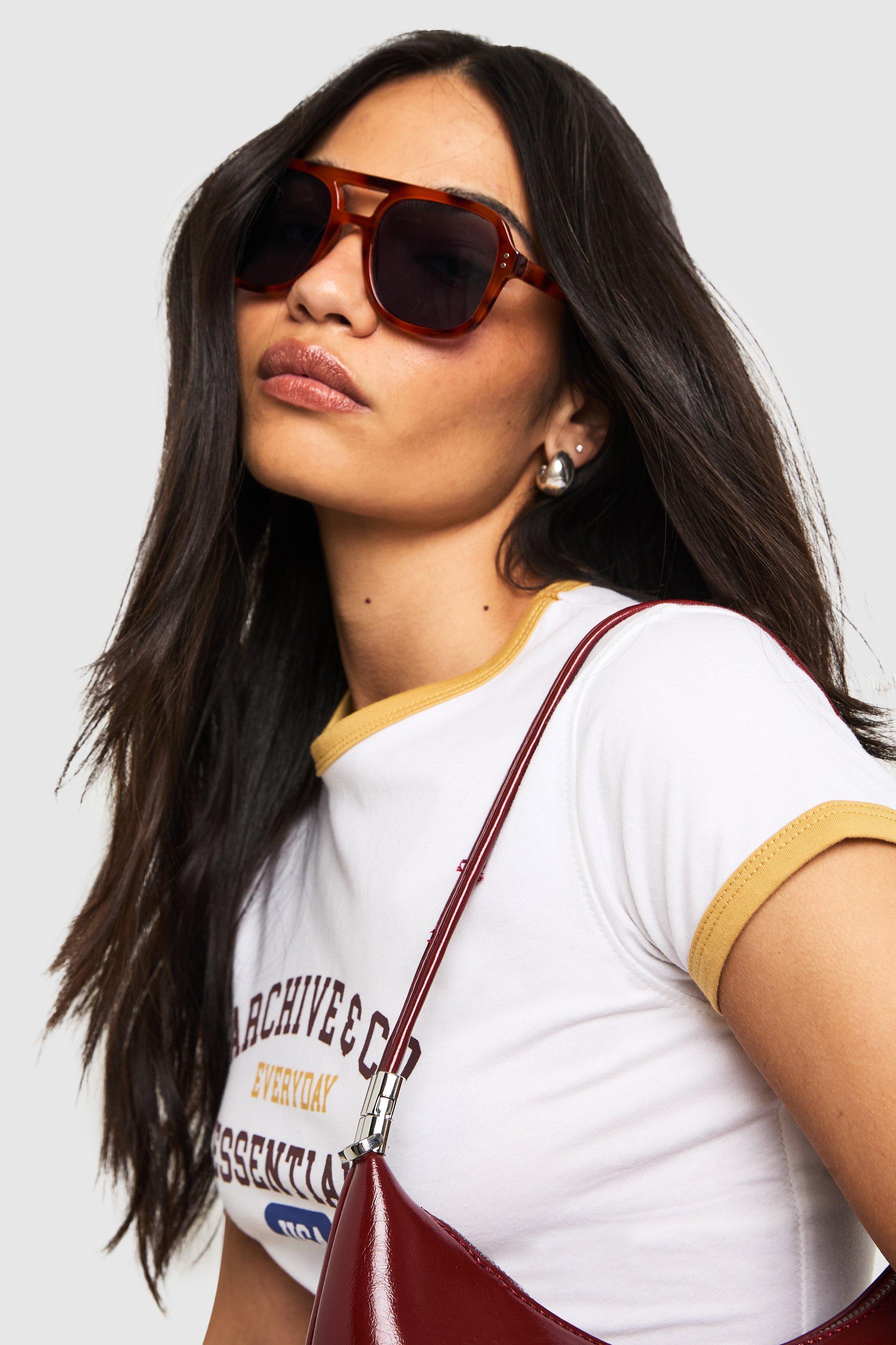 Image of Tortoise Coloured Lens Aviator Sunglasses, Brown