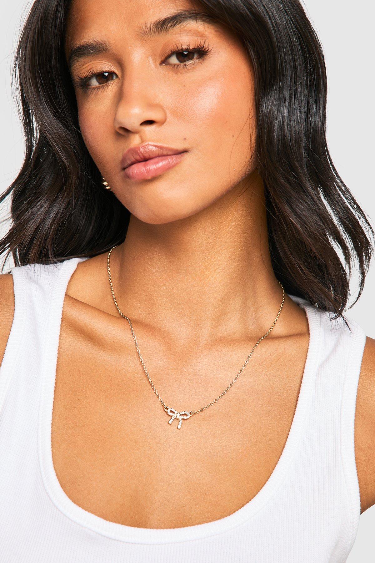 Image of Gold Embellished Bow Necklace, Metallics