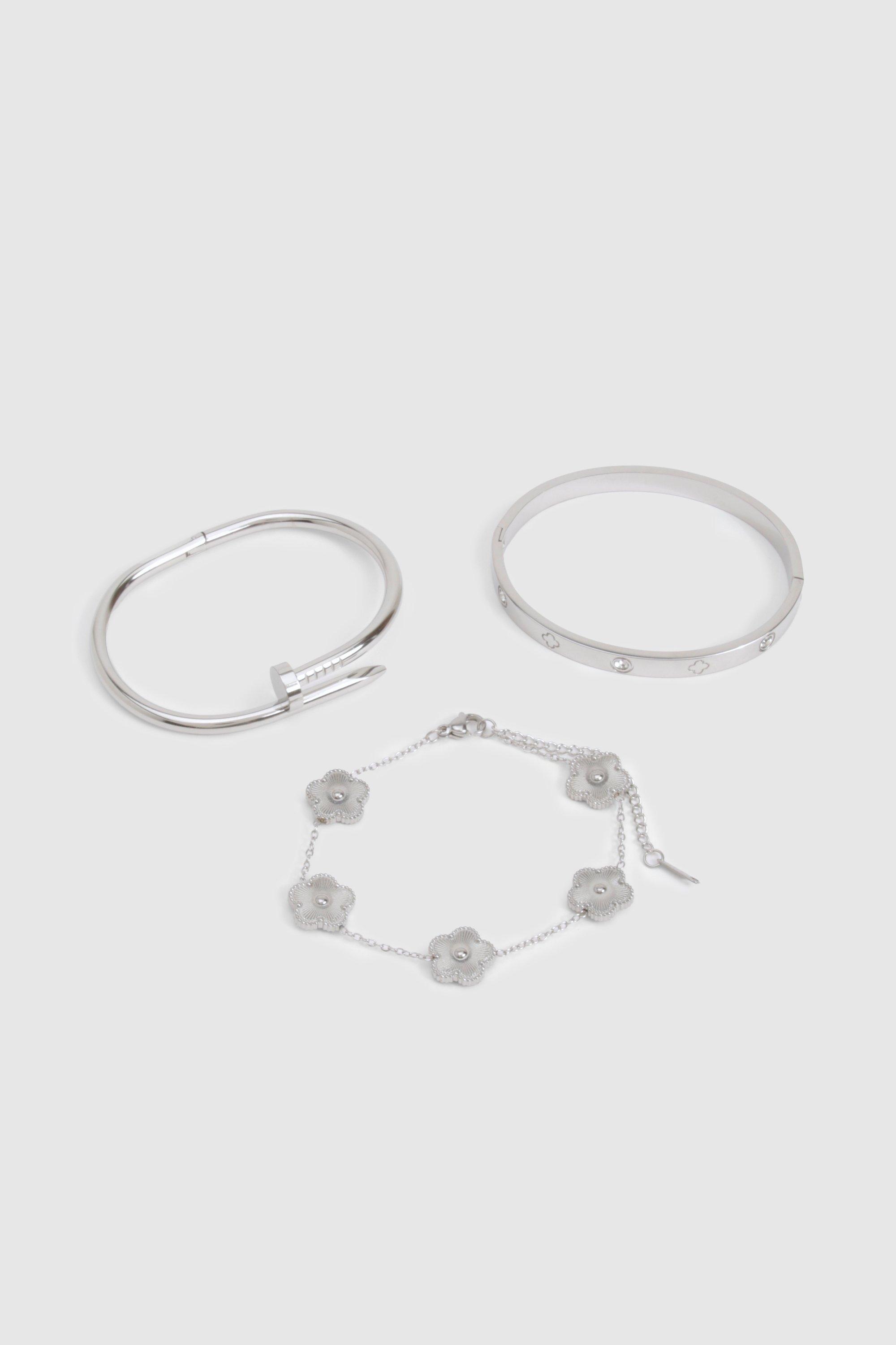 Image of 3 Pack Silver Detail Bracelets, Grigio