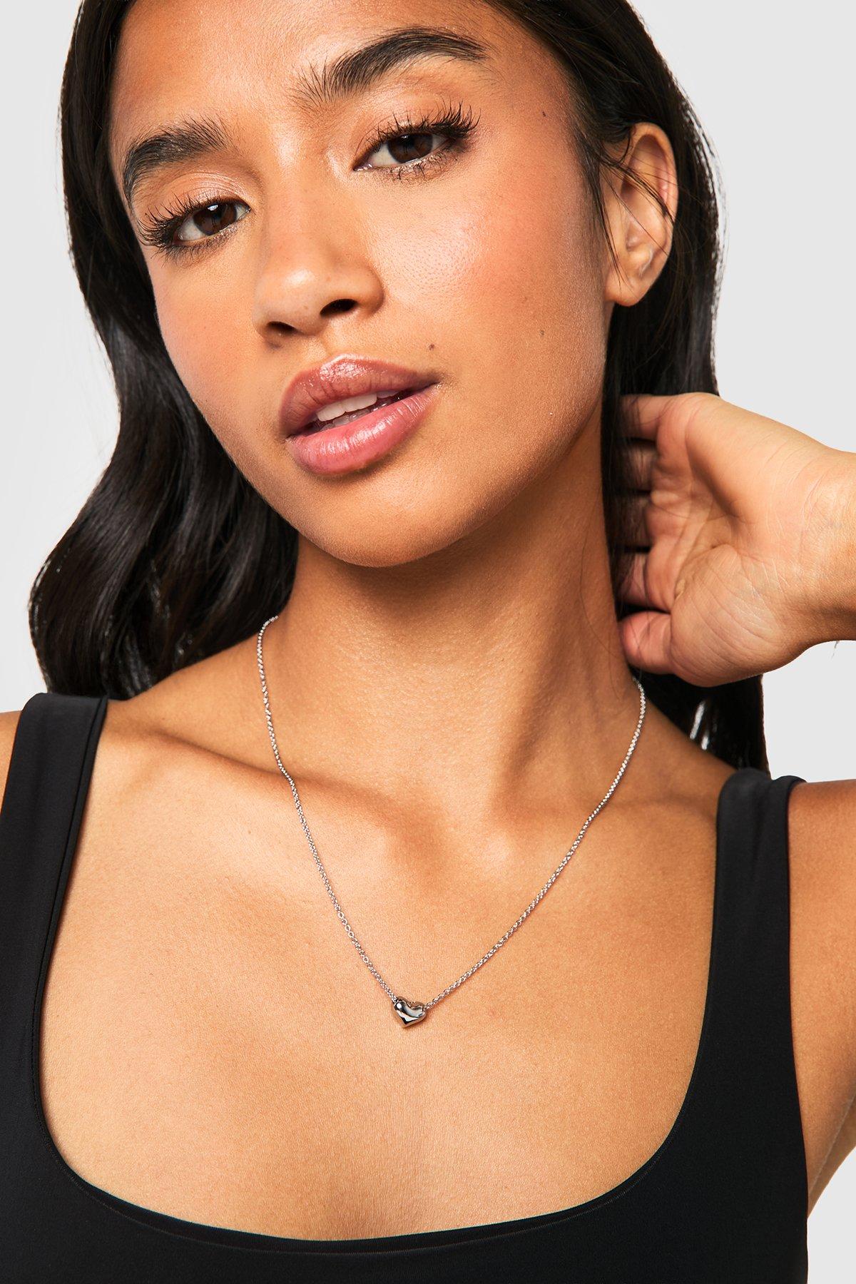 Image of Silver Delicate Heart Pendant Necklace, Grigio