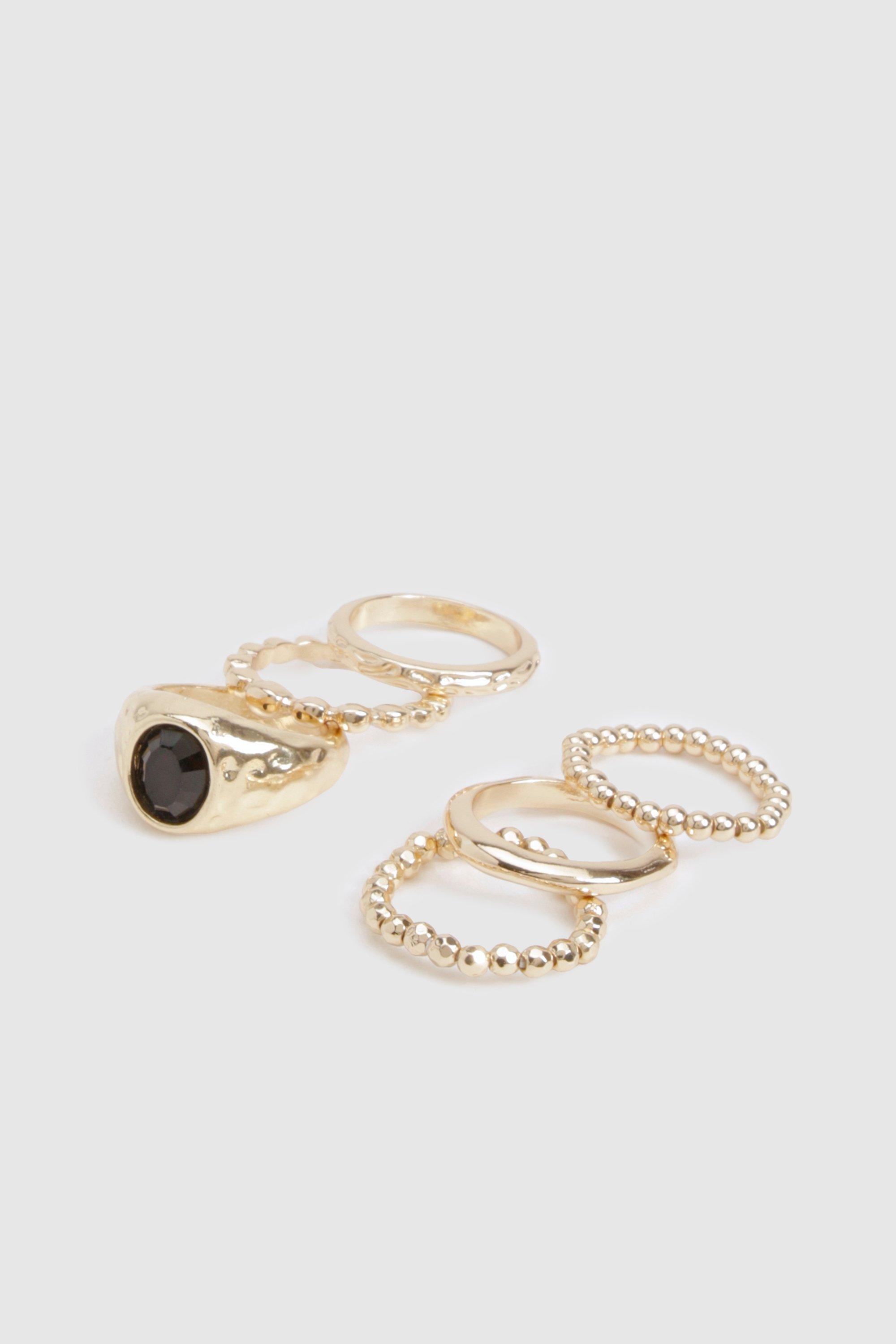 Image of Statement Stone Detail Rings 6 Pack, Metallics
