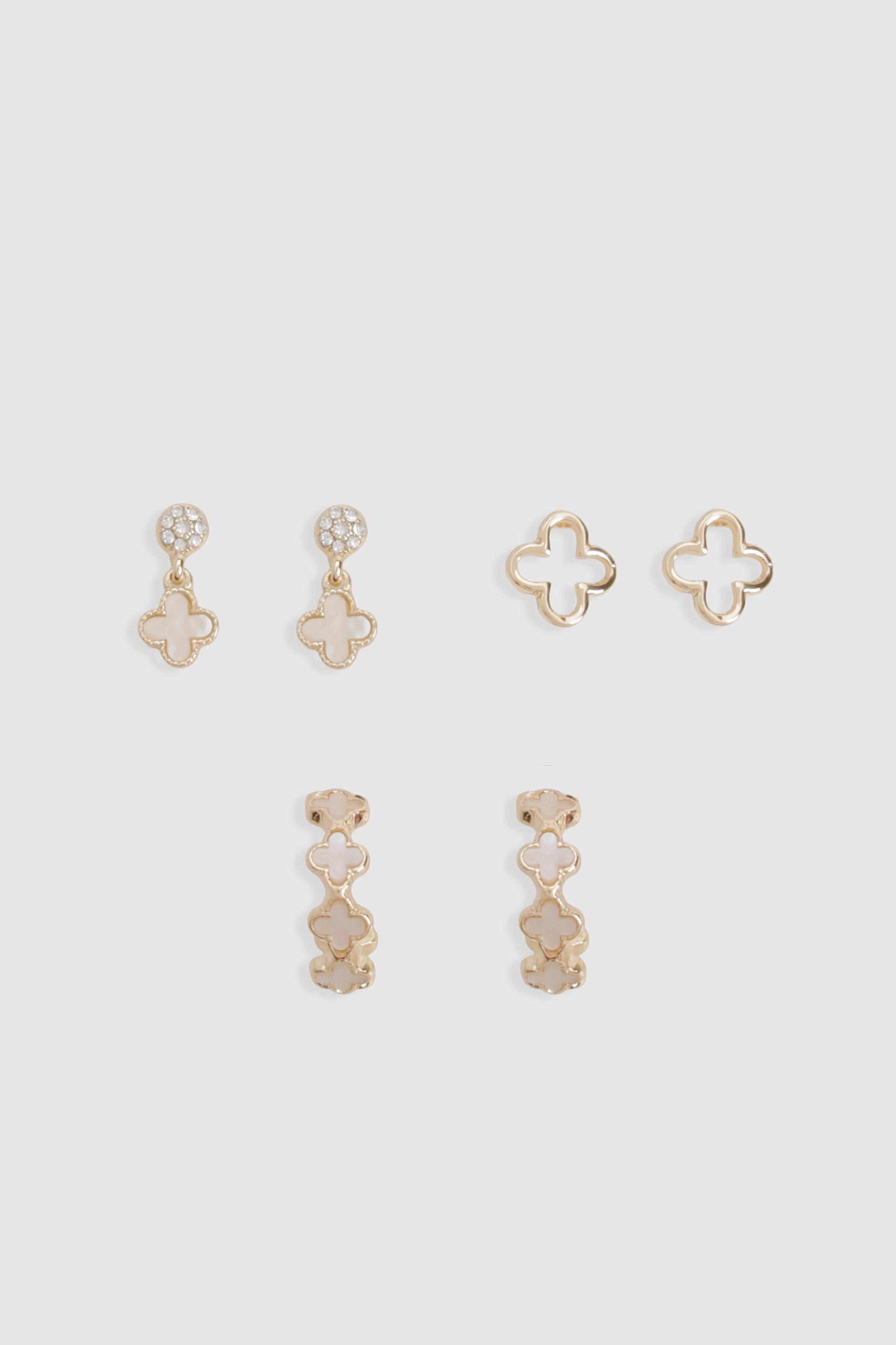 Image of Flower Detail 3 Pack Earrings, Metallics