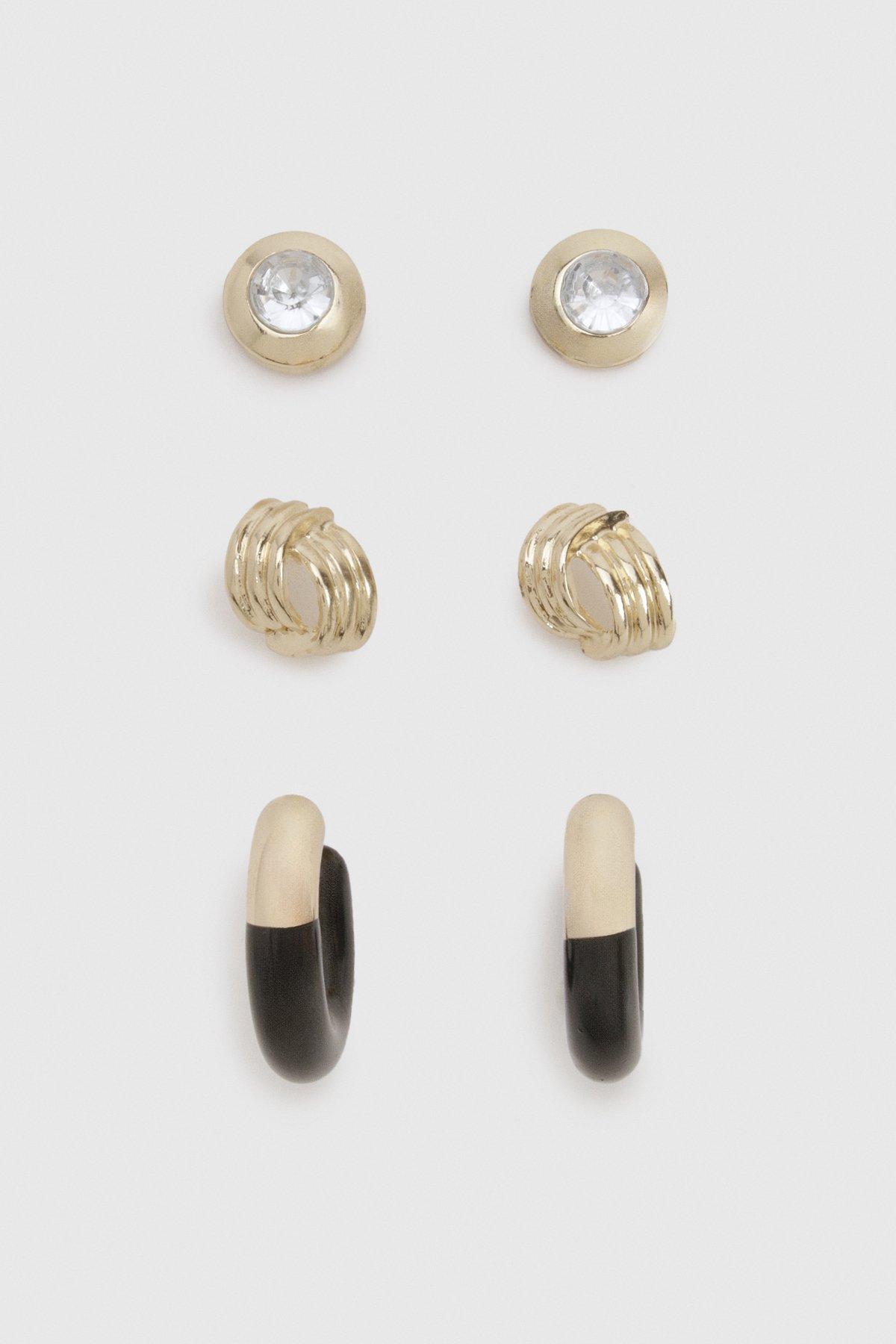 Image of Statement Stud Earrings 3 Pack, Metallics