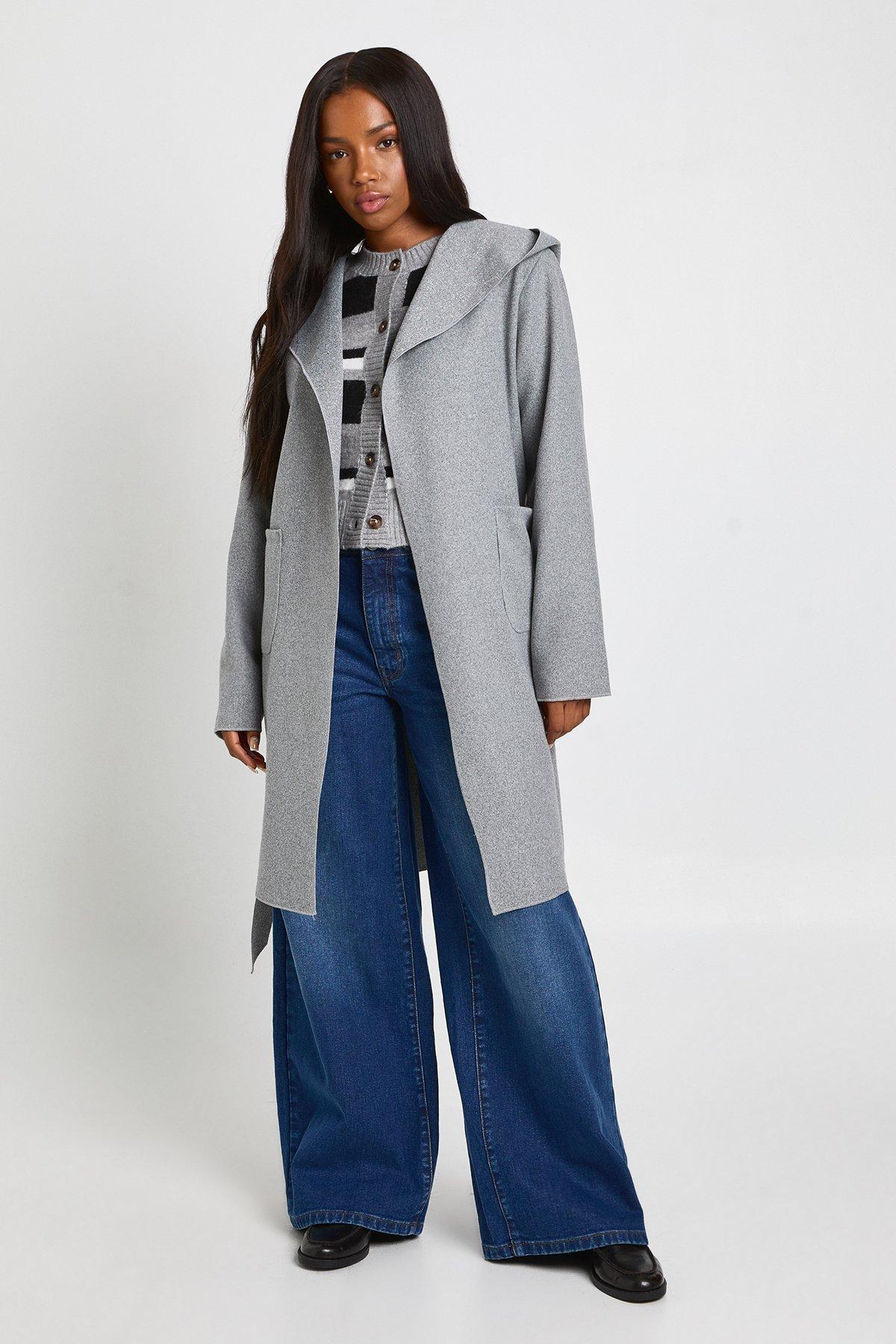 Image of Hooded Wool Look Coat, Grigio