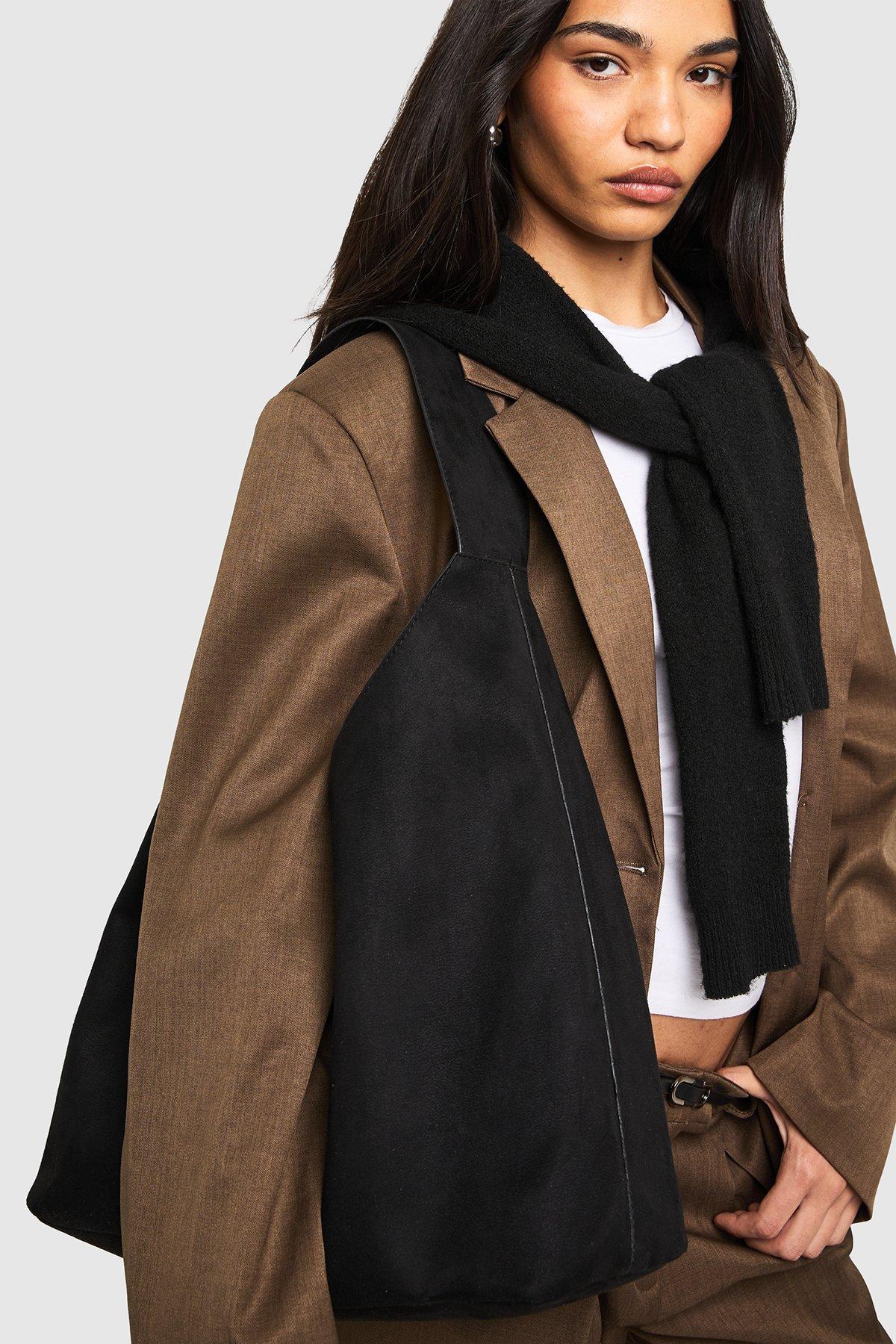 Image of Faux Suede Slouchy Tote Bag, Nero