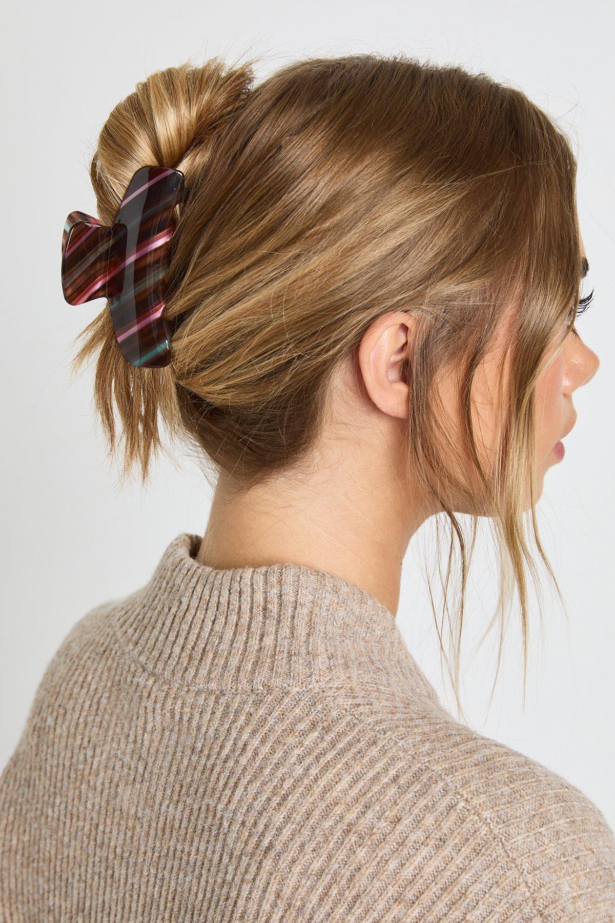 Image of Resin Striped Claw Clip, Multi