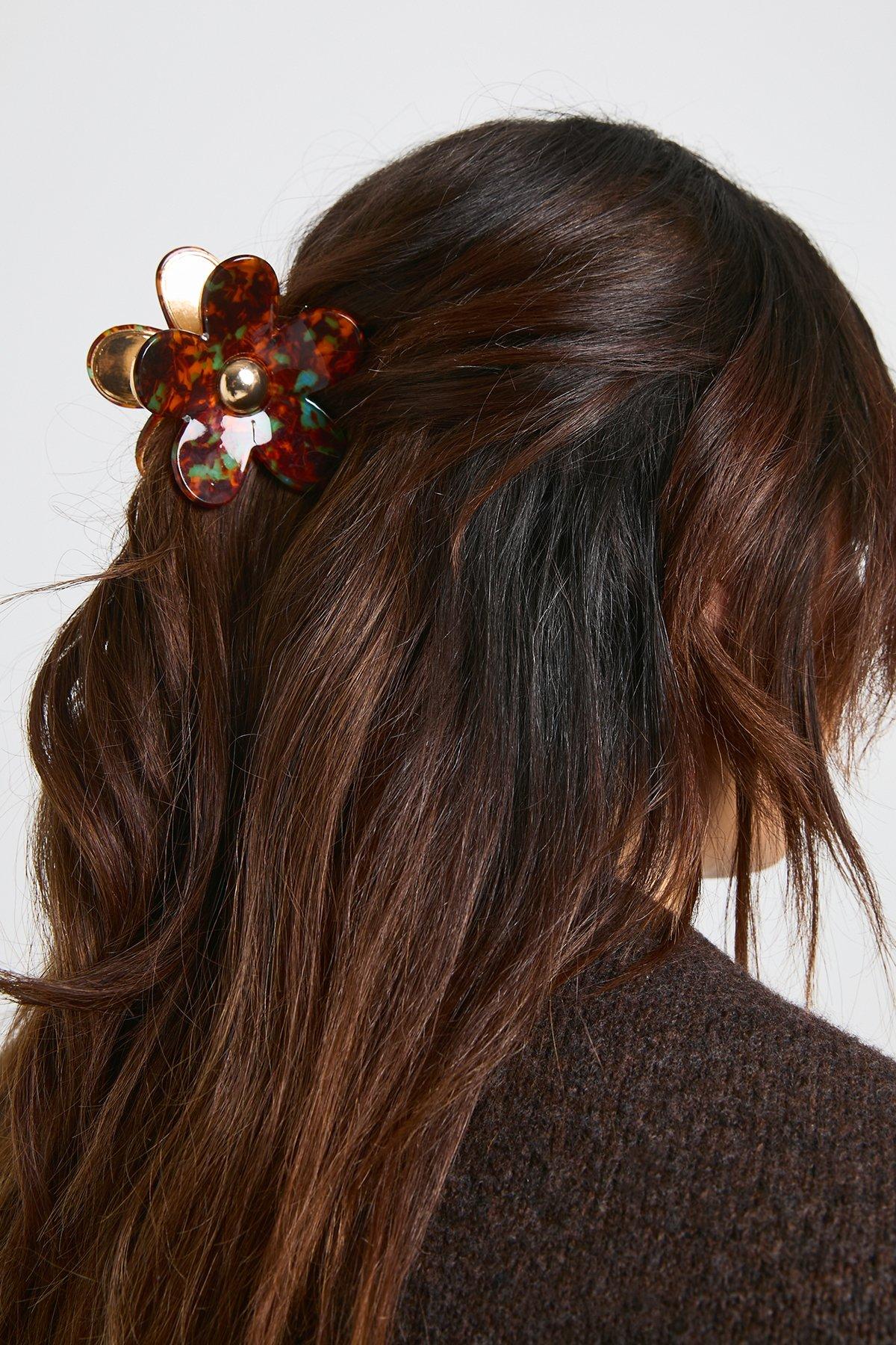 Image of Resin Flower Metal Claw Clip, Metallics