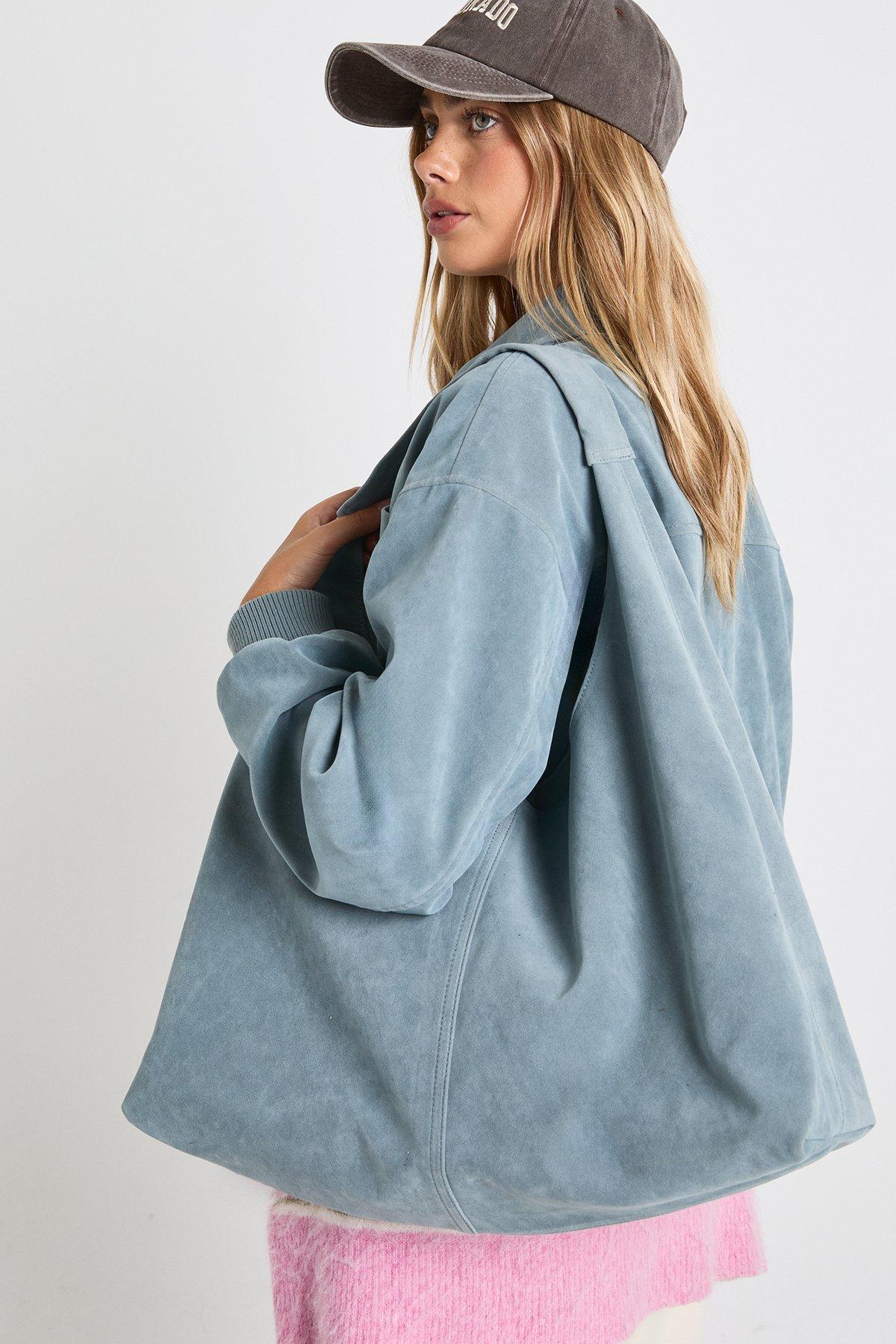 Image of Faux Suede Tote Bag, Azzurro