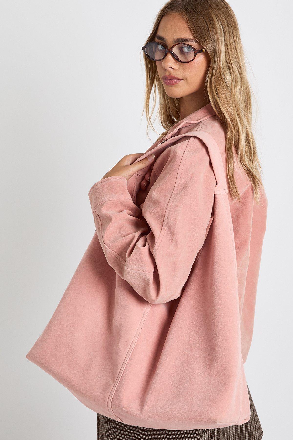 Image of Faux Suede Tote Bag, Pink