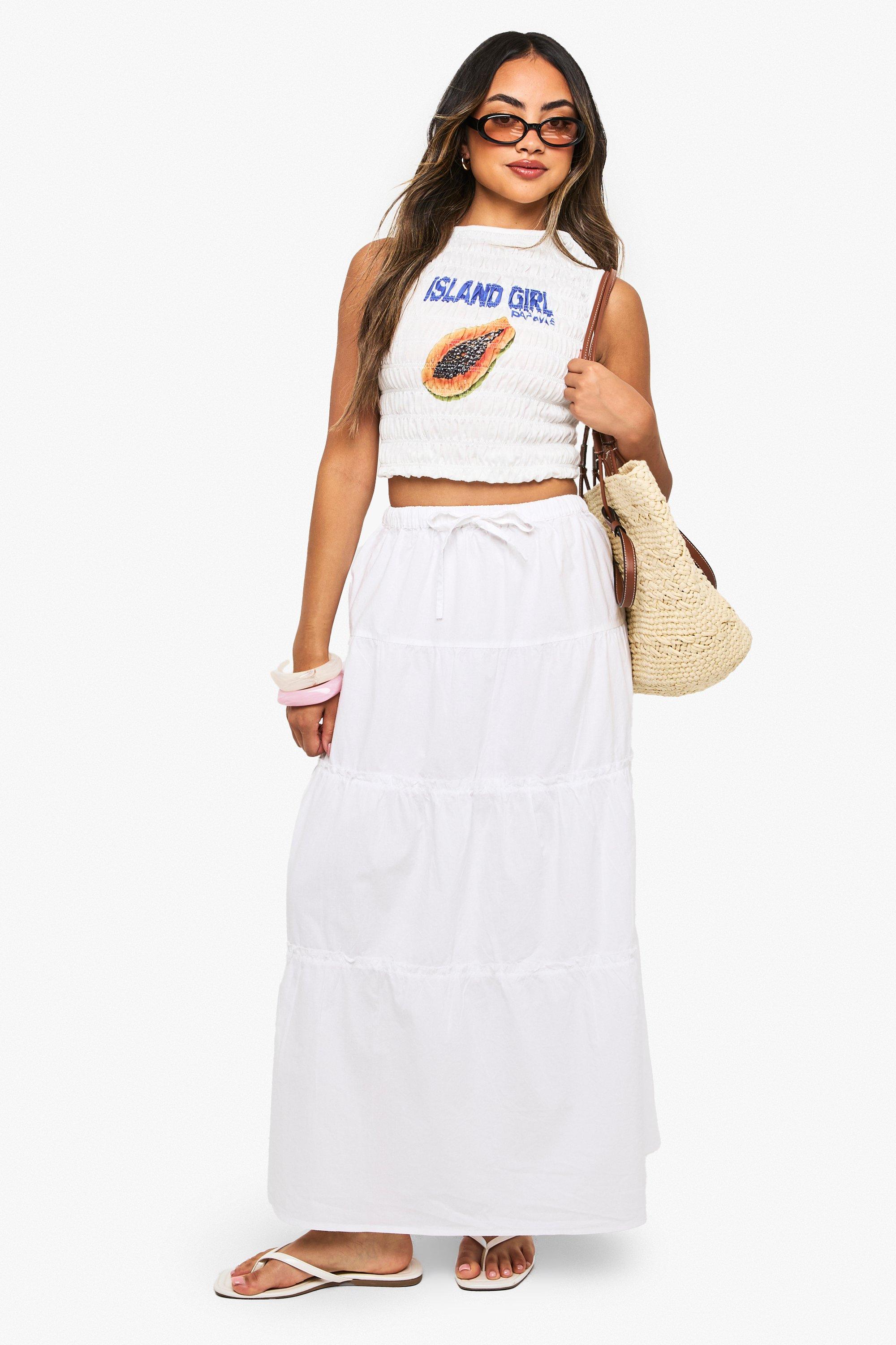 Boohoo Tiered Cotton Maxi Skirt, White