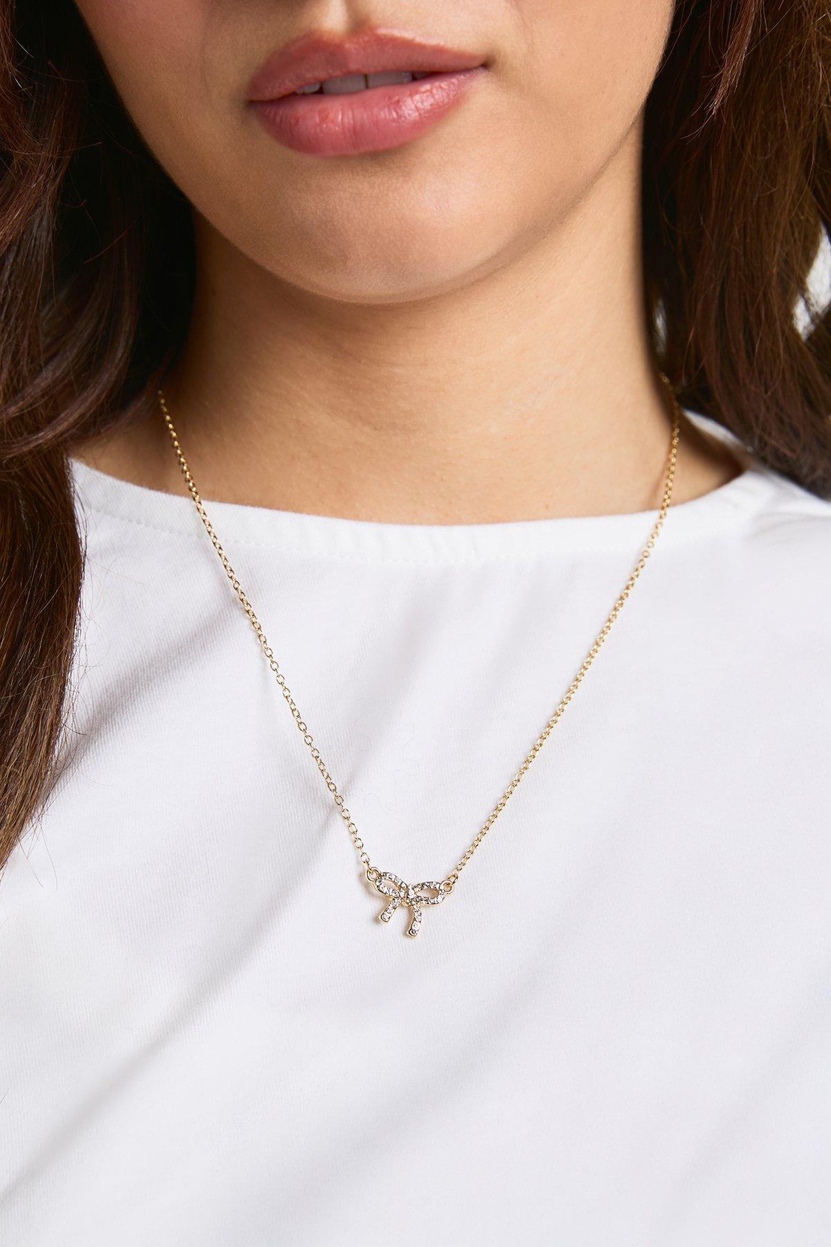 Image of Bow Embellished Necklace, Metallics