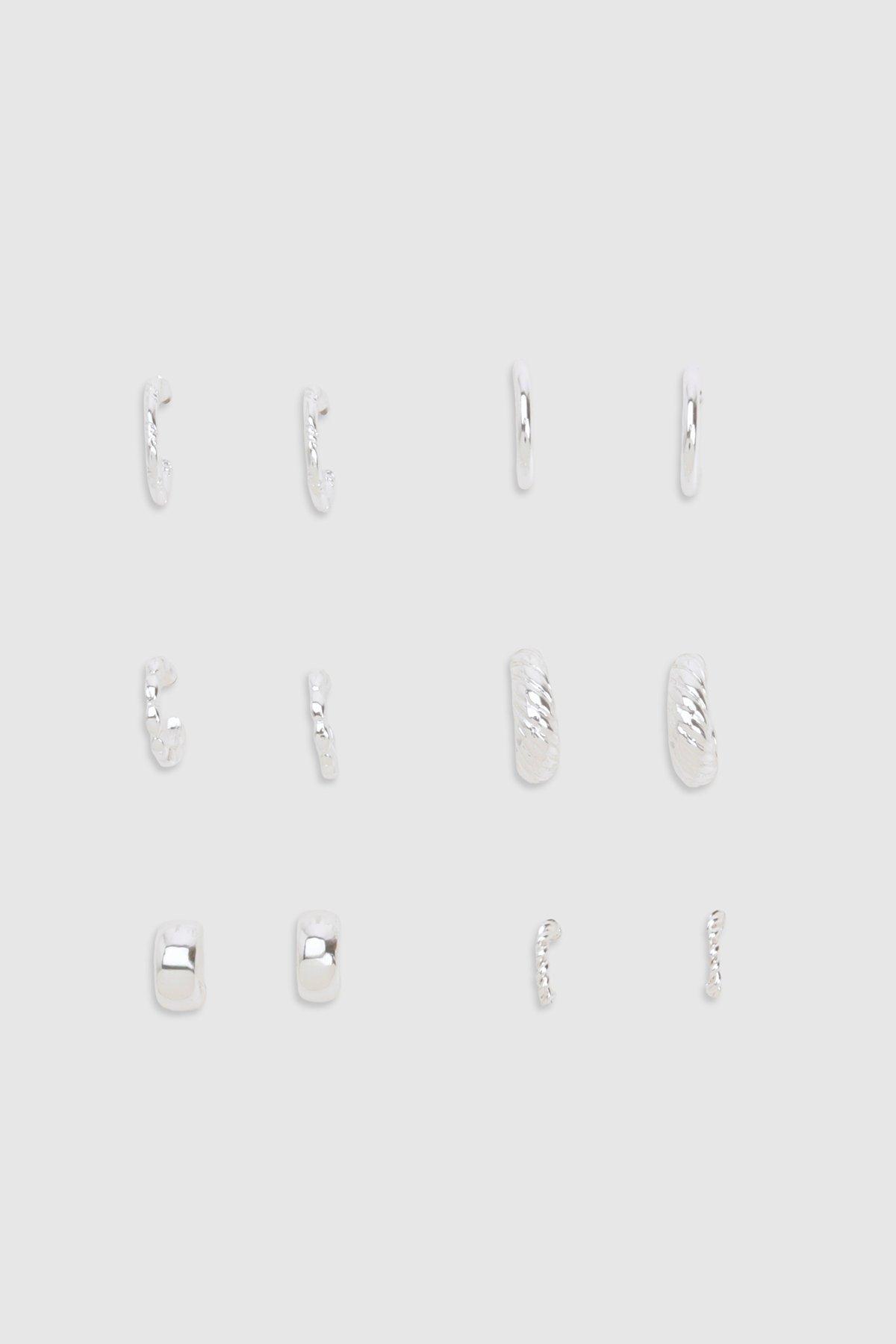 Image of Silver Mini Hoop Earrings 6 Pack, Grigio
