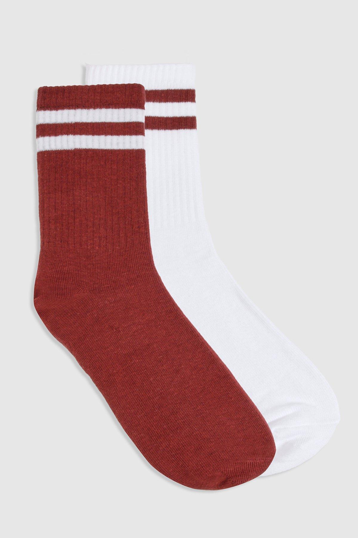 Image of Striped Sports Socks 2 Pack, Rosso