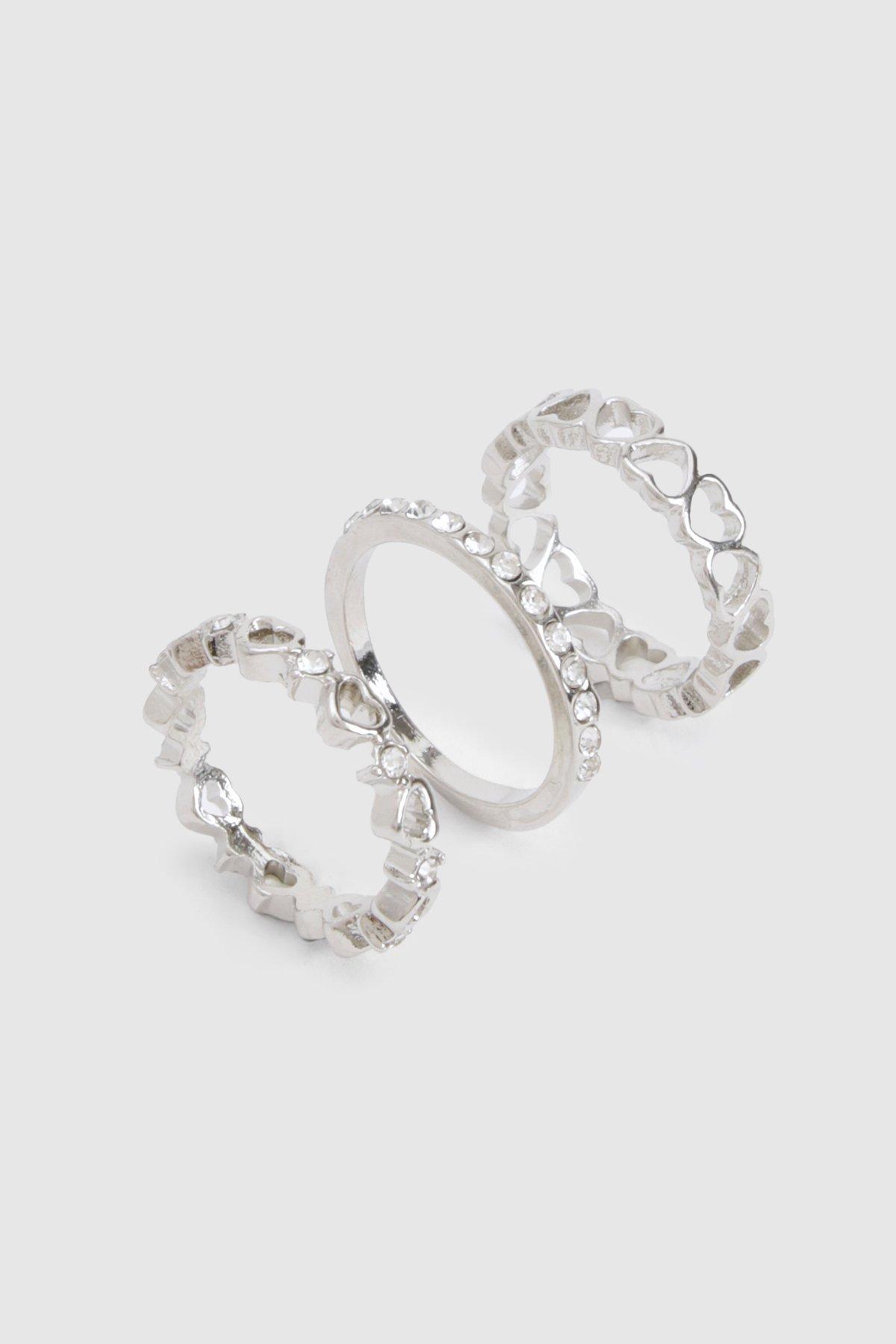 Image of Heart Detail Rings 3 Pack, Grigio