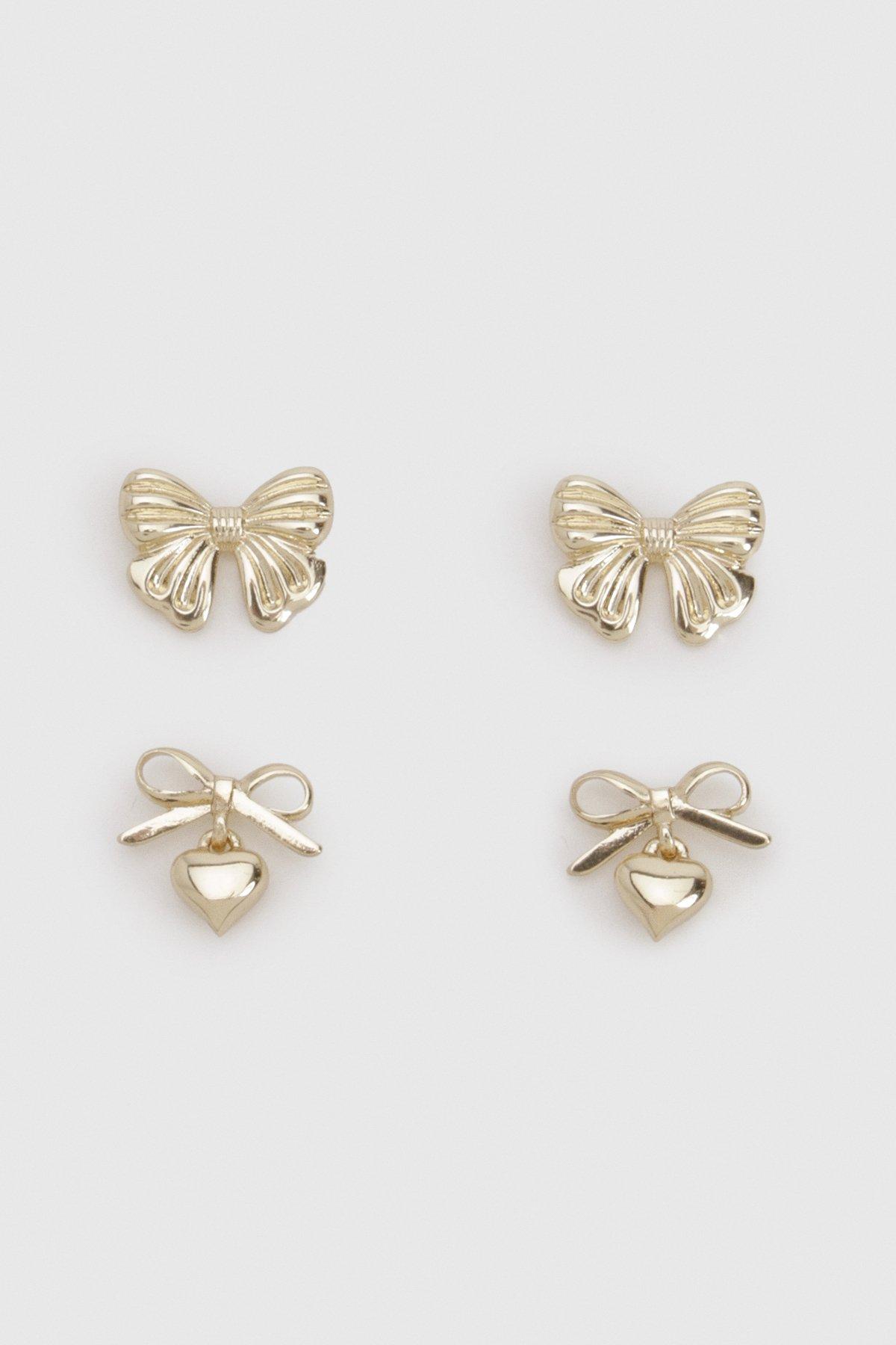 Image of Bow Detail Stud Earrings 2 Pack, Metallics
