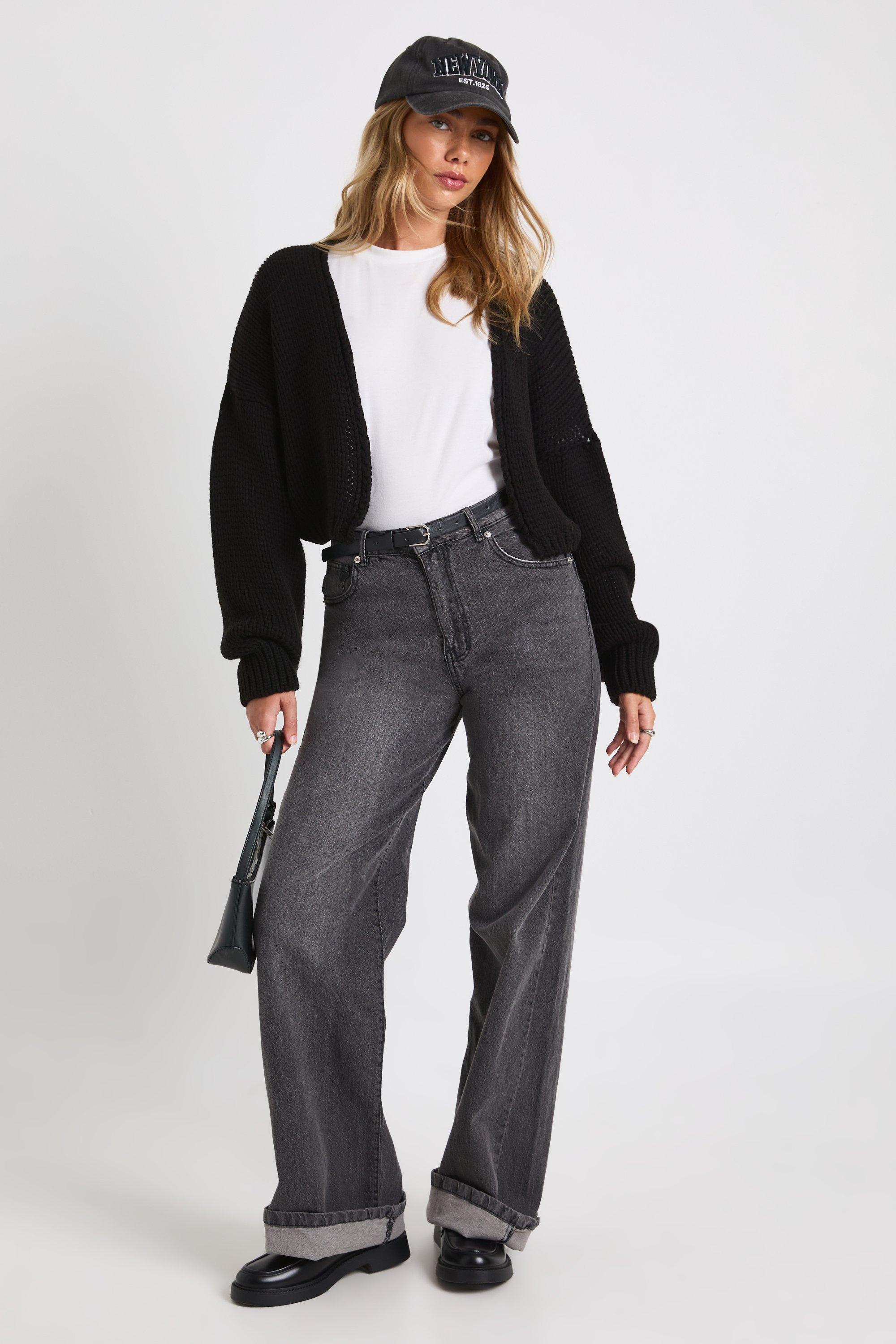 Image of Chunky Knit Short Cardigan, Nero