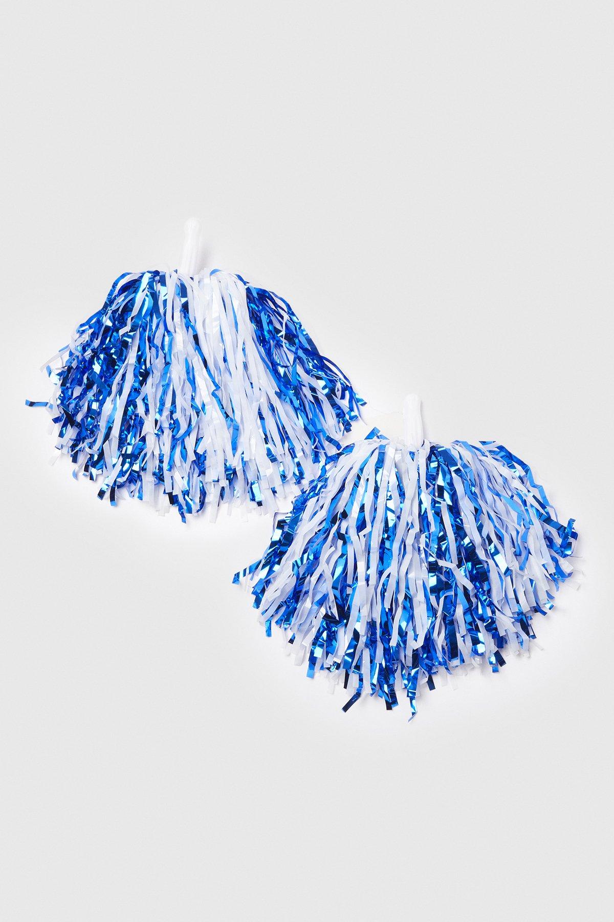 Image of Halloween Blue & White Cheerleader Pom Poms, Azzurro