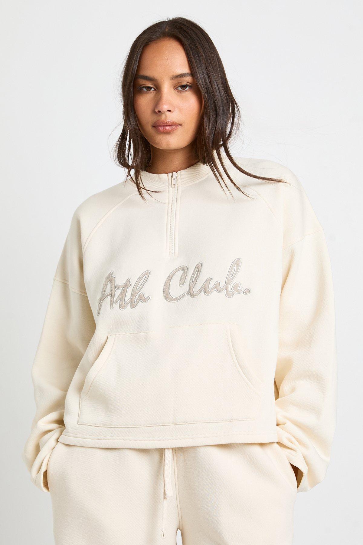 Image of Ath Club Towelling Applique Quarter Zip Sweatshirt, Bianco