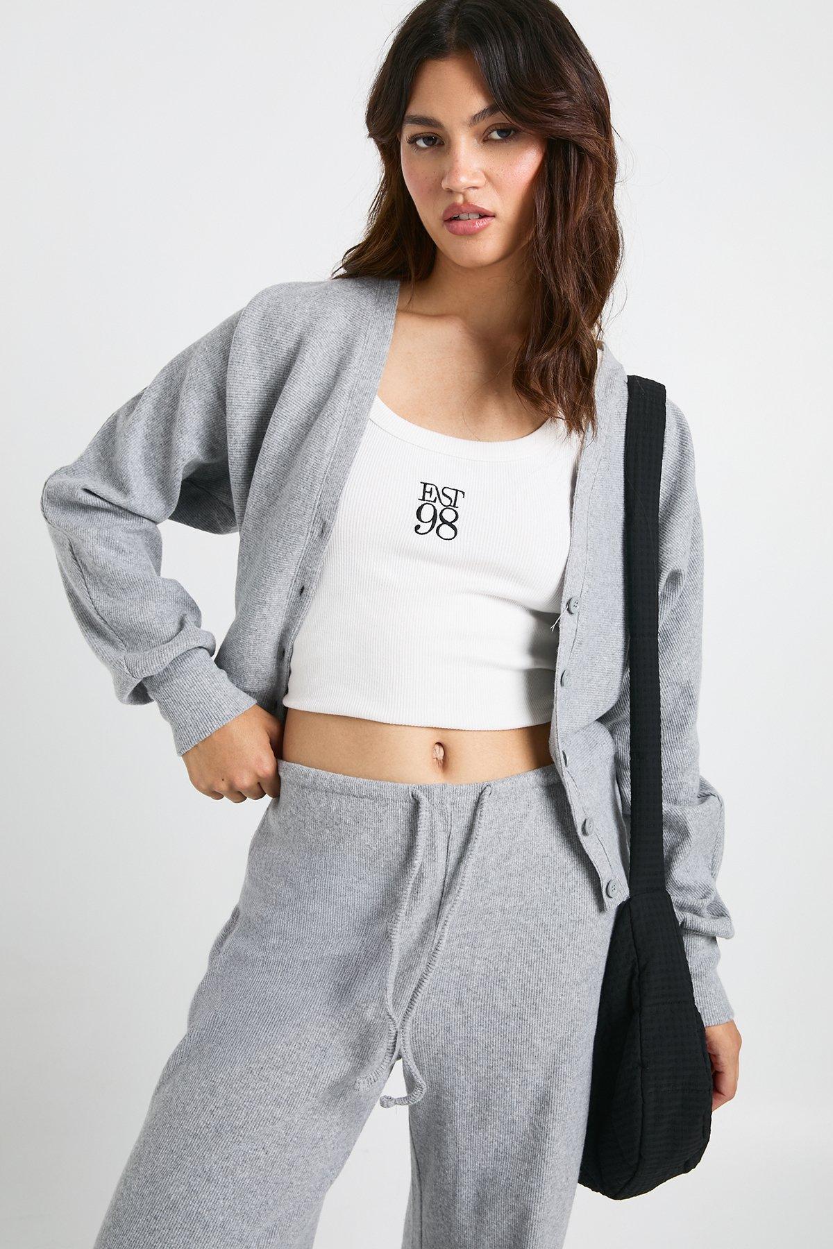 Image of Brushed Rib V Neck Cardigan, Grigio