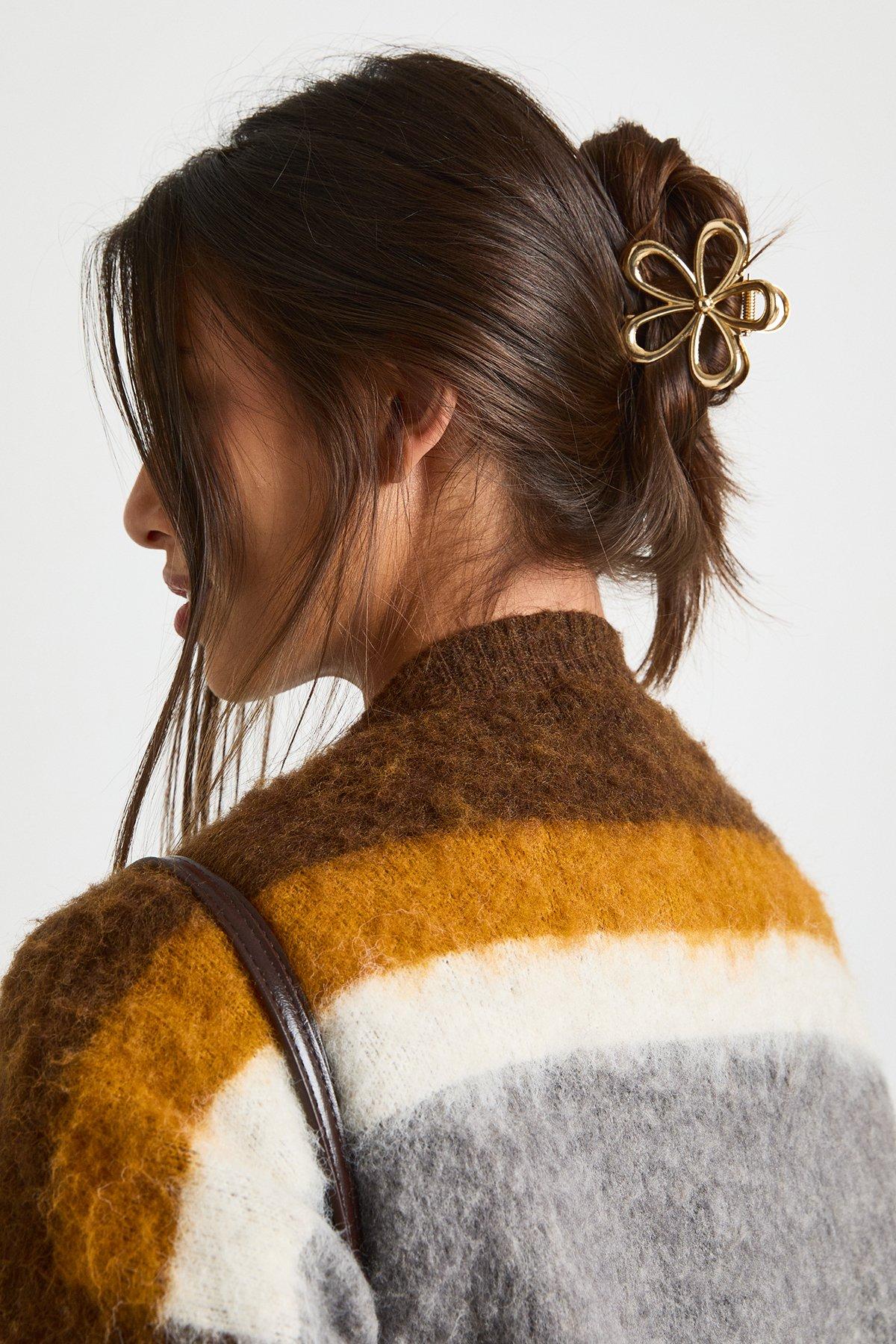 Image of Gold Metal Flower Claw Clip, Metallics