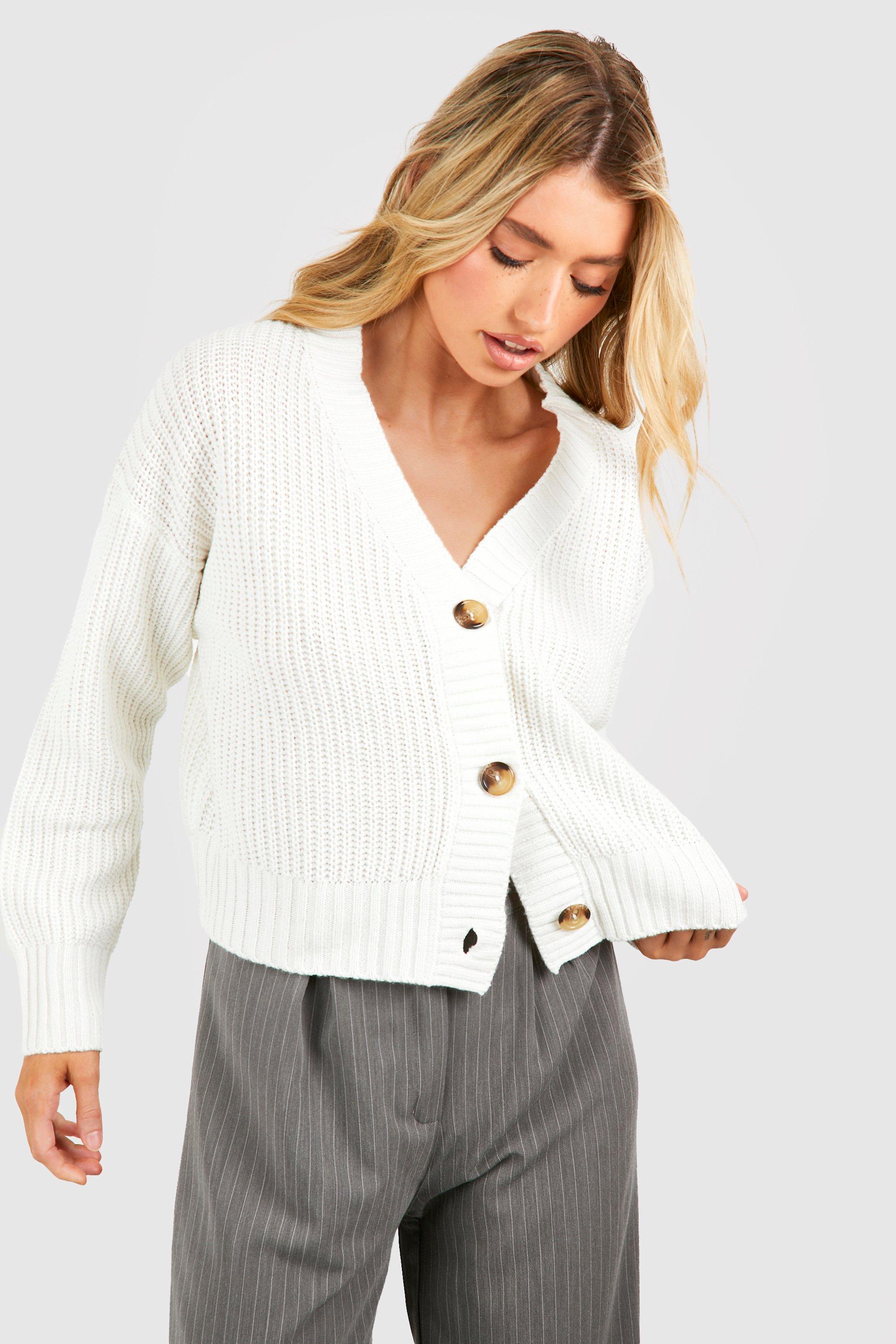 Image of Chunky Knit Cropped Cardigan, Bianco