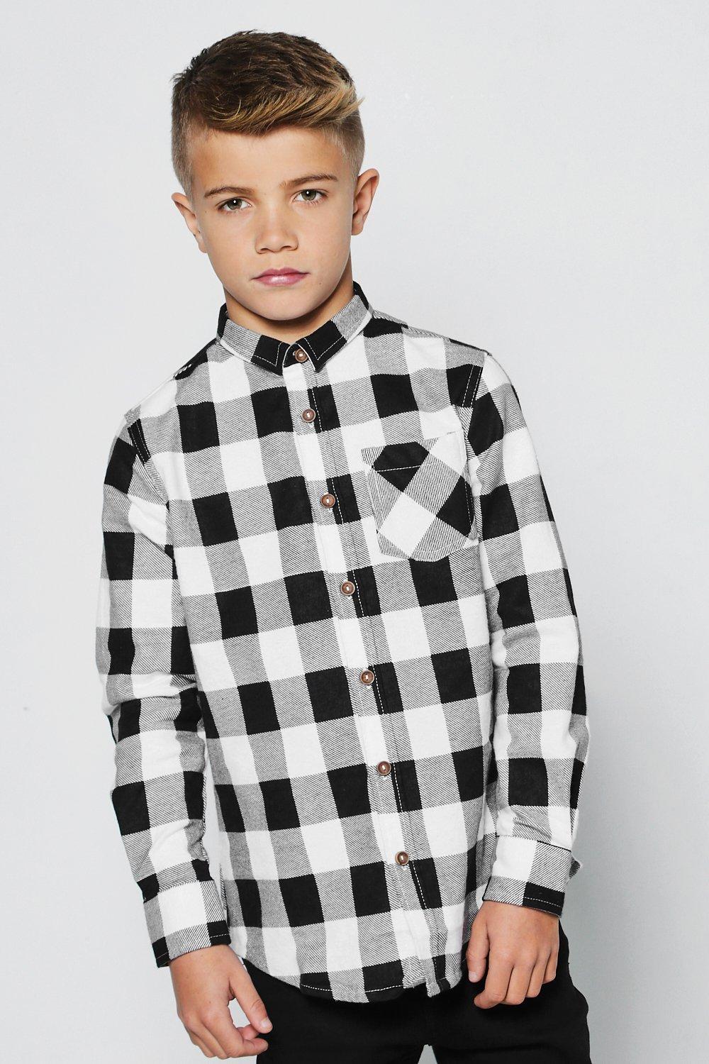 Boys Long Sleeve Buffalo Check Shirt Boohoo