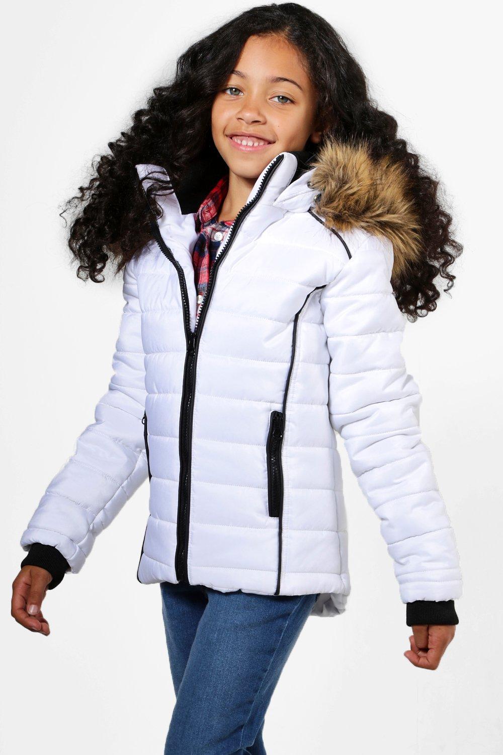 girls faux fur hooded jacket