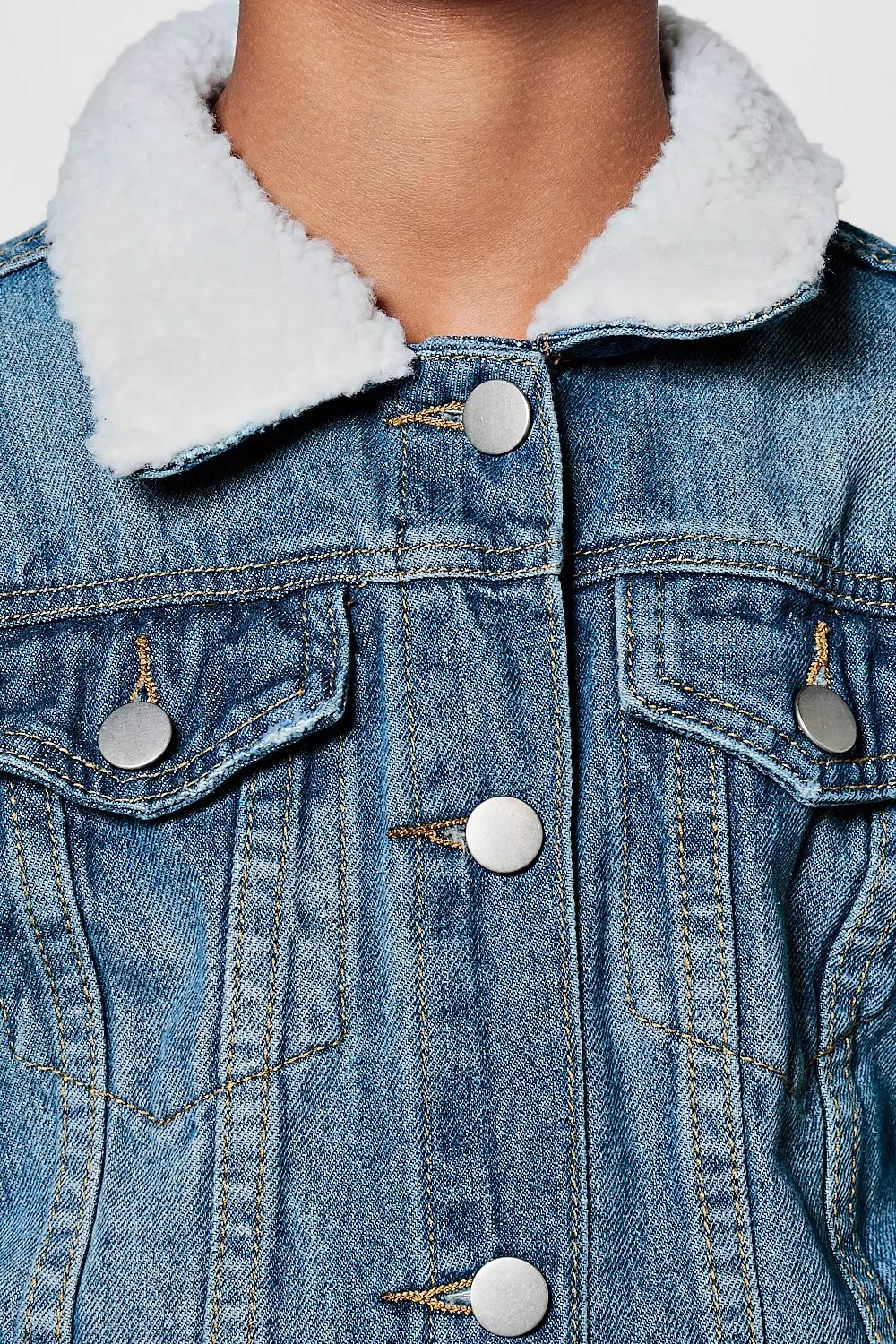 Borg collar denim jacket clearance womens