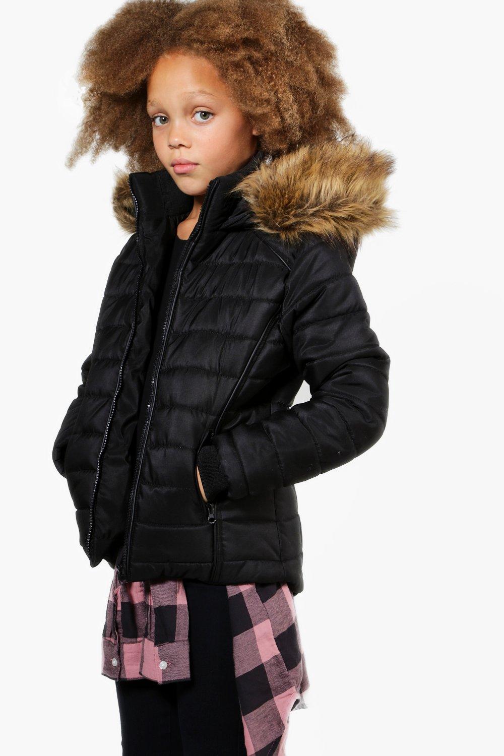 girls faux fur hooded coat