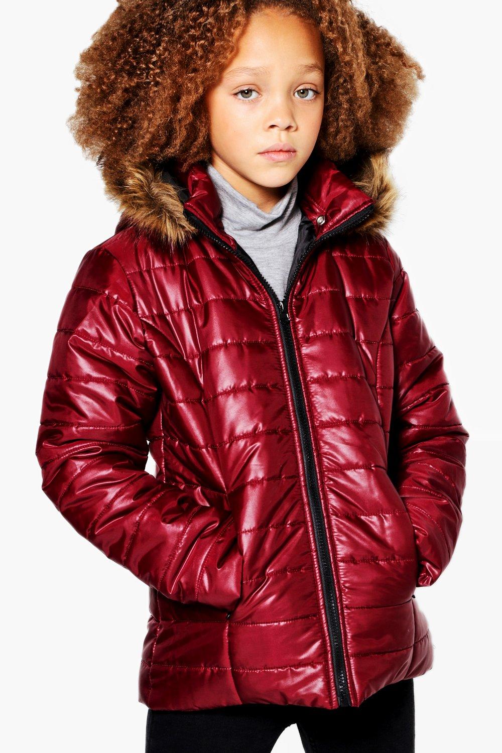 girls faux fur hooded coat