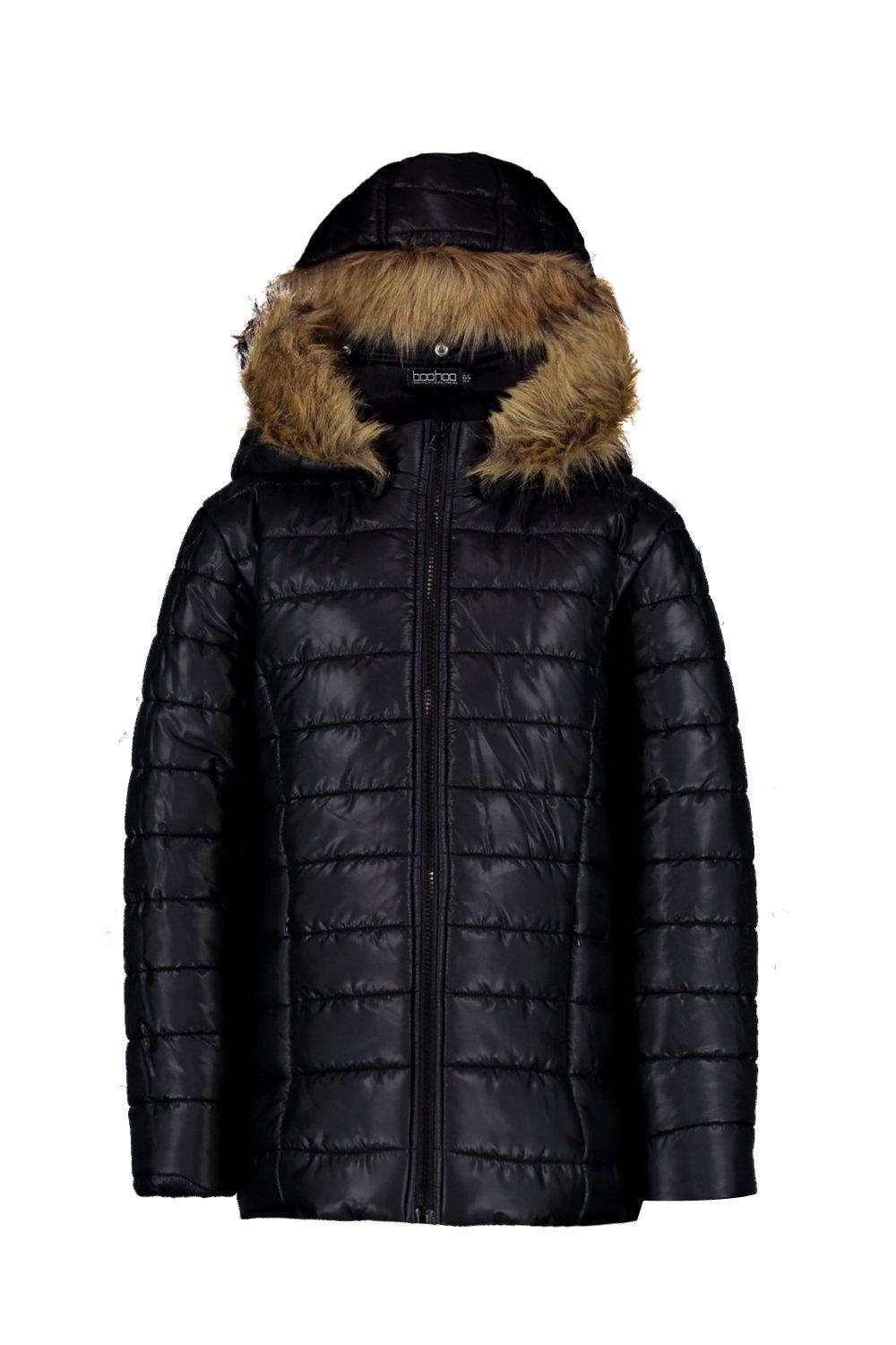 padded faux fur hooded coat