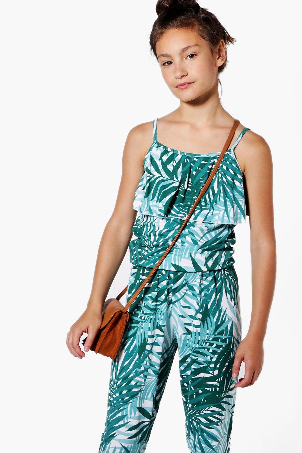 green palm print jumpsuit
