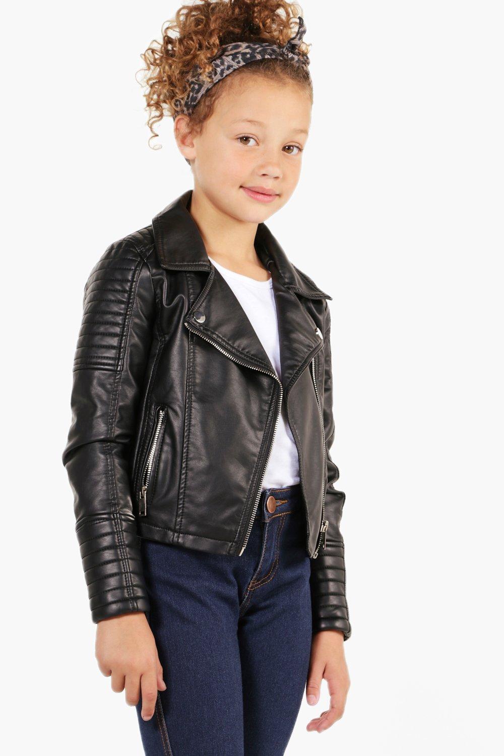 Girls Biker Style Faux Leather Jacket | Boohoo